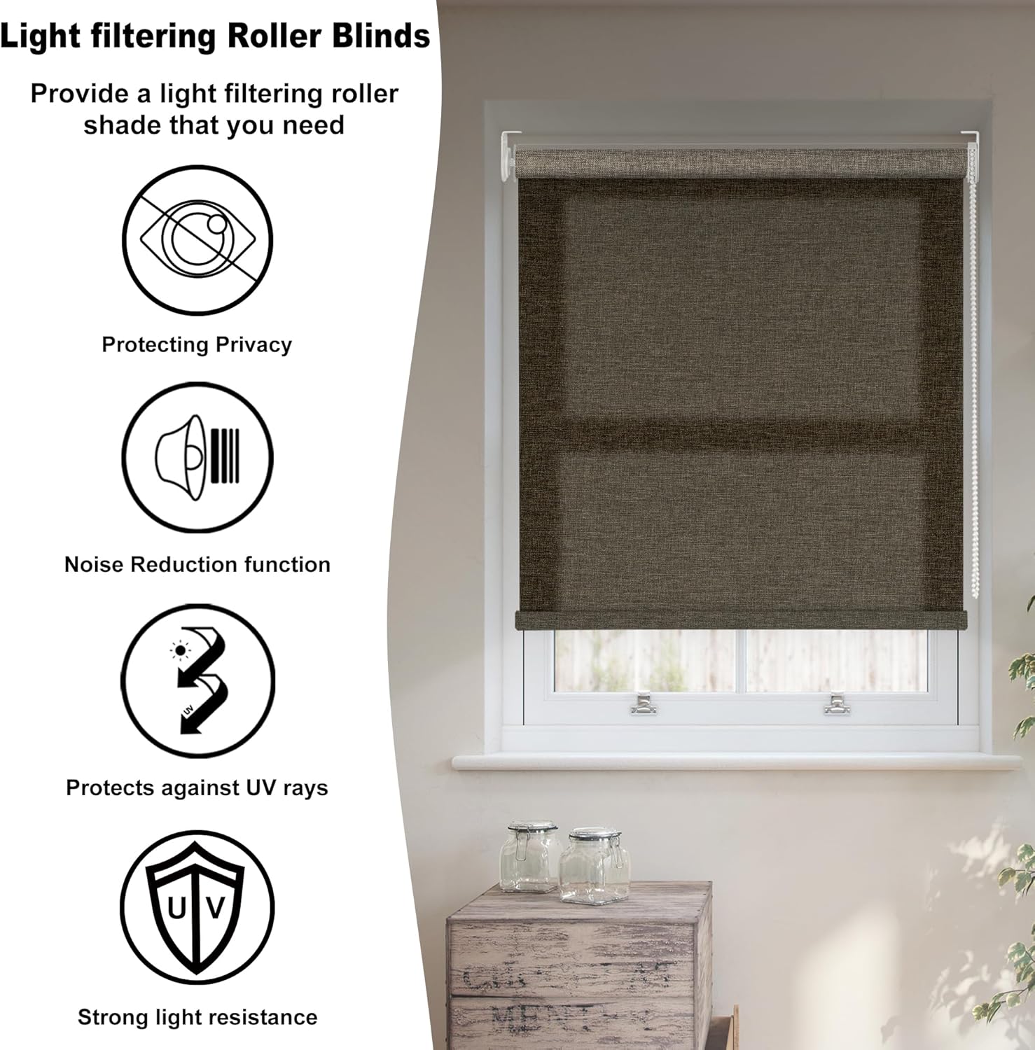 BERISSA Persianas enrollables con filtro de luz para ventana, persianas enrollables de tela con aislamiento térmico para el hogar, dormitorio,