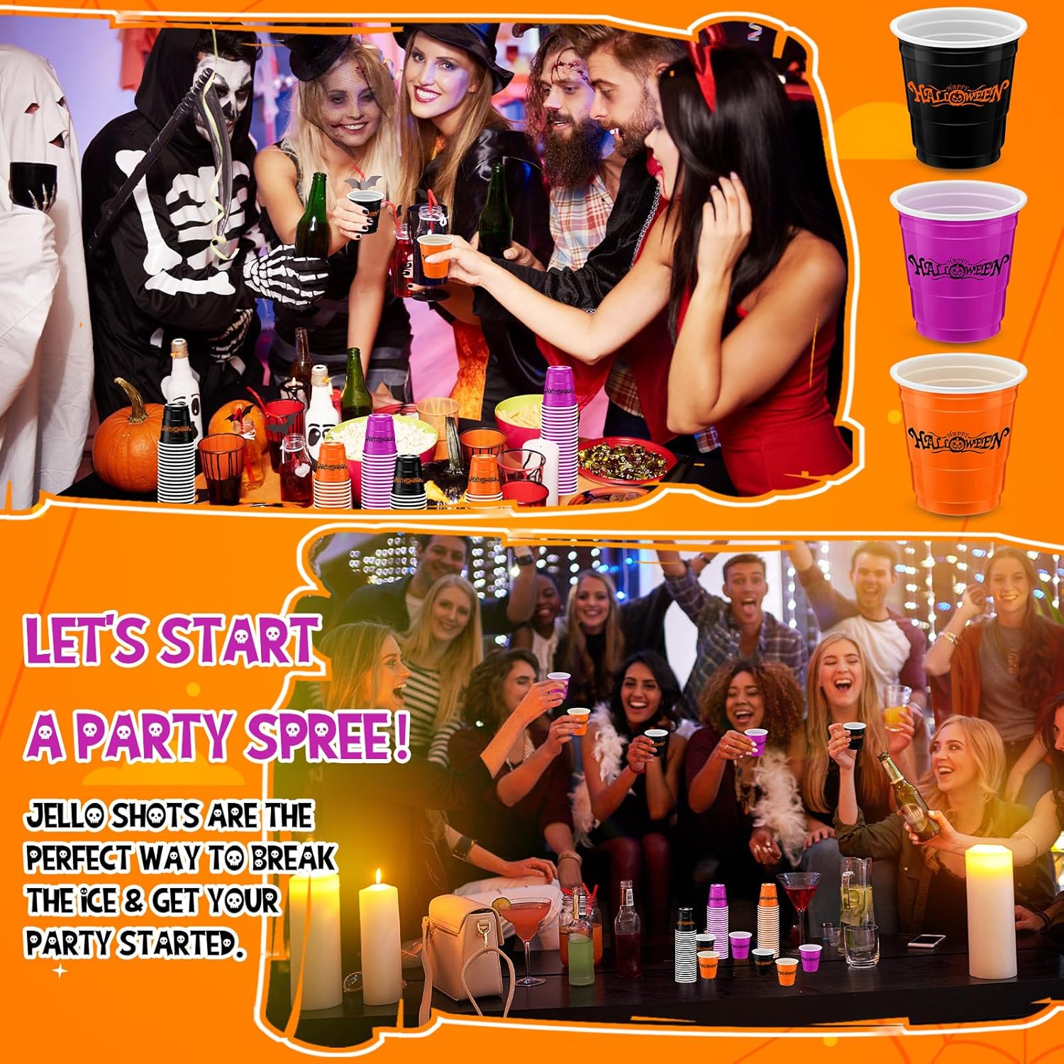 Lounsweer 100 vasos de plástico para Halloween, vasos desechables de 2 onzas, mini vasos de fiesta de 2 onzas para despedida de soltera, cumpleaños,