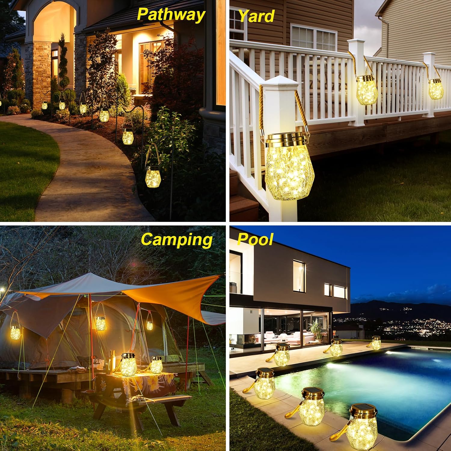 Keevvon Farol solar para exteriores, paquete de 2 luces solares colgantes para exteriores, impermeables, 60 linternas LED mejoradas, decoración de