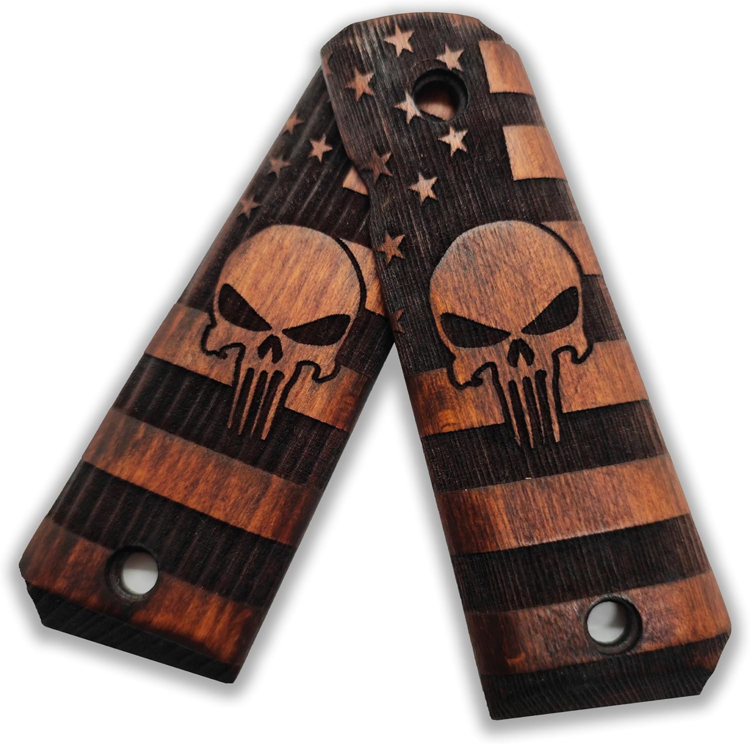 Serie Punisher 1911 de la bandera de Estados Unidos, empuñaduras de pistola de madera 1911, corte de seguridad Ambi para 1911 tamaño completo,