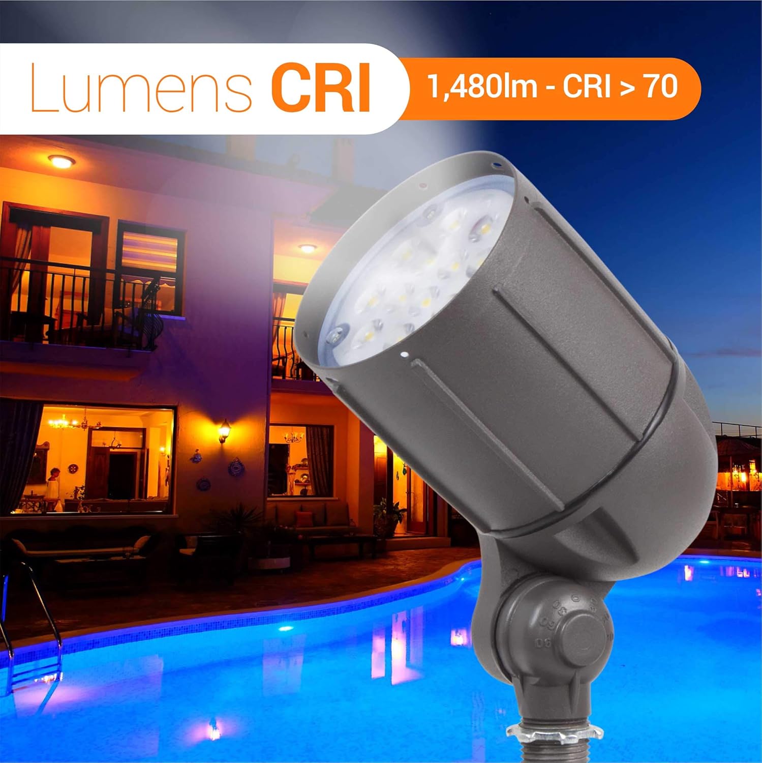 Luz de inundación LED de 12 vatios para iluminación de paisaje al aire libre de 120 voltios, 1480 lm, bronce, 70 W MH igual, luz de asta de bandera,