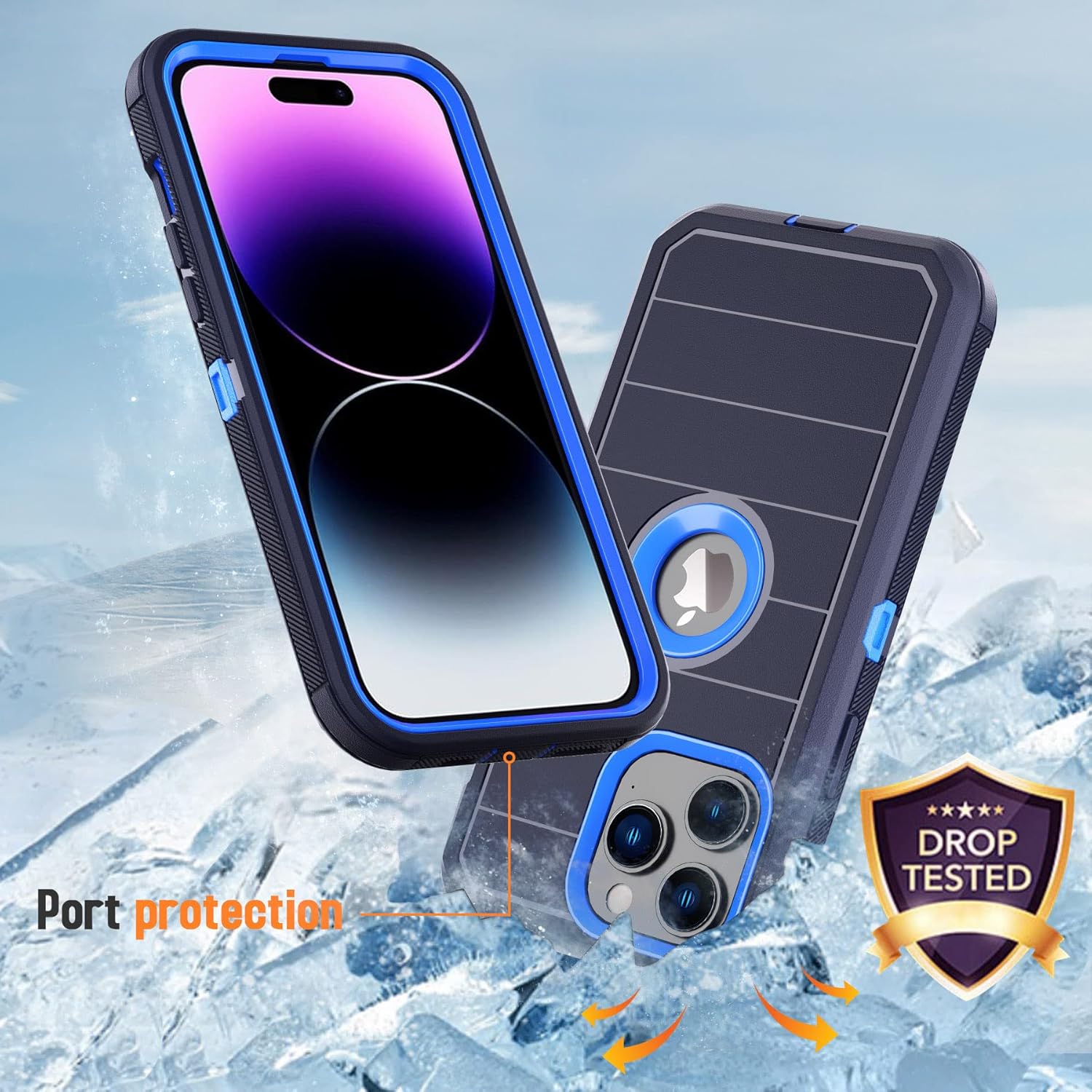 NIFFPD Funda diseñada para Apple iPhone 14 Pro Max con clip para cinturón y soporte, carcasa resistente de cuerpo completo con 2 protectores de