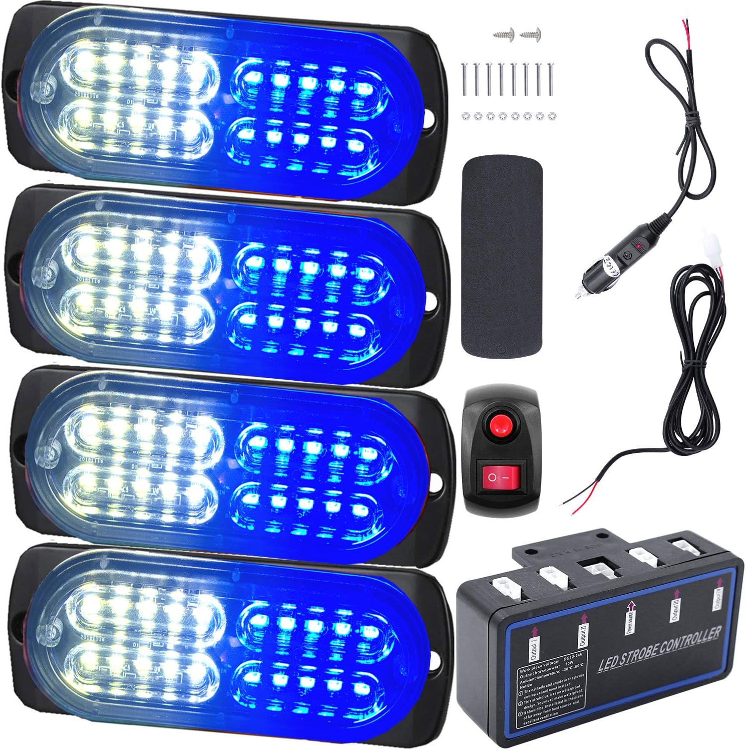 Luces LED de advertencia, 4 piezas de advertencia de emergencia, construcción de peligro de advertencia de emergencia, función de sincronización