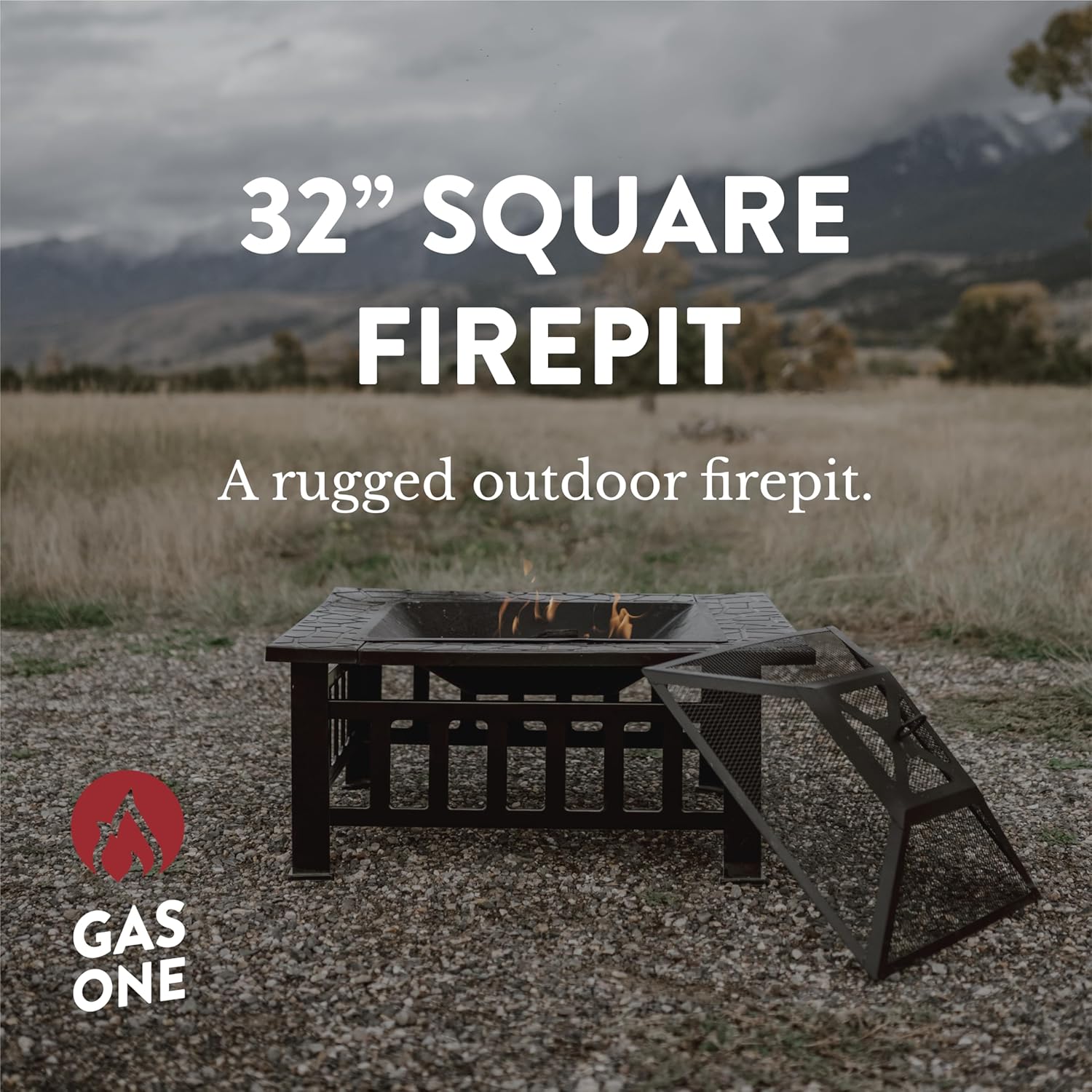 GasOne – Chimenea para exteriores de 32 pulgadas, fogatas de metal para patio exterior con pantalla de chimenea, mesa elegante y moderna para