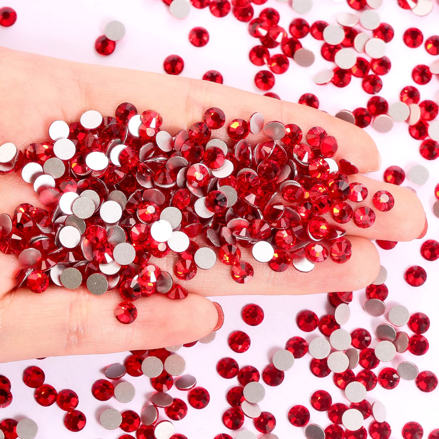 1440 diamantes de imitación de cristal rojo rubí, piedras preciosas de diamantes de imitación con parte trasera plana de vidrio para uñas, cara,
