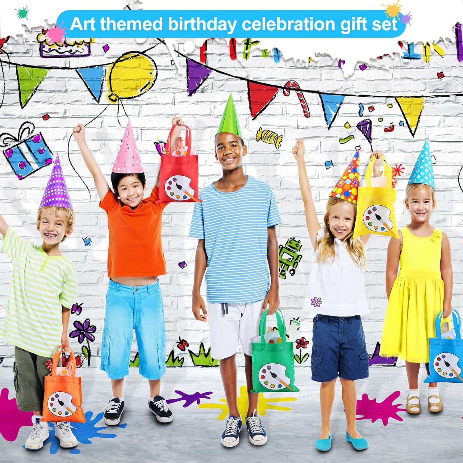 Pintura, recuerdos de fiesta para niños pequeños, pintura artística, lienzo, acuarela, pintura artística, pajitas, llavero, bolsas temporales de
