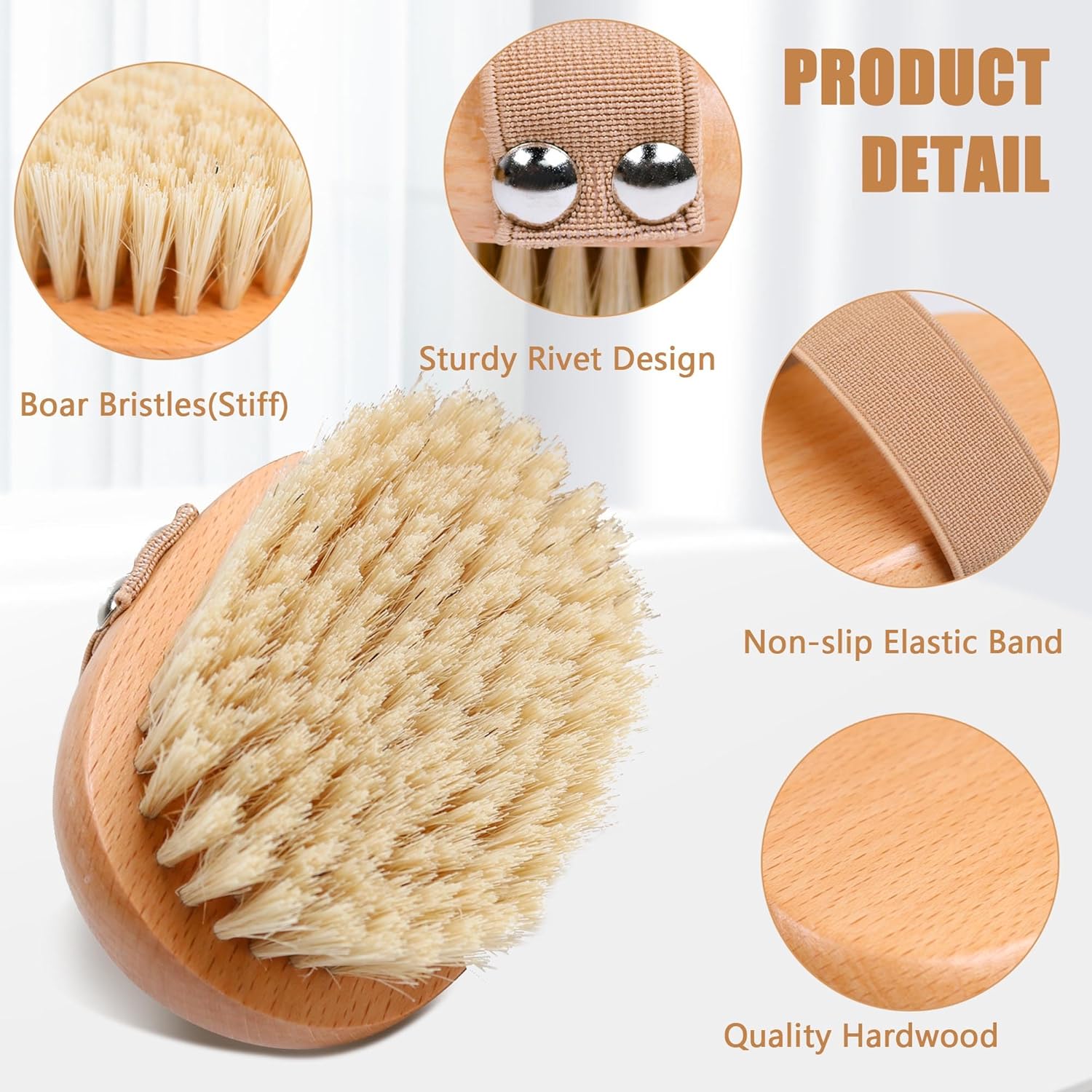 OWIIZI Cepillo corporal de cepillado en seco con cerdas veganas suaves, exfoliante de madera antideslizante para exfoliación húmeda o seca,