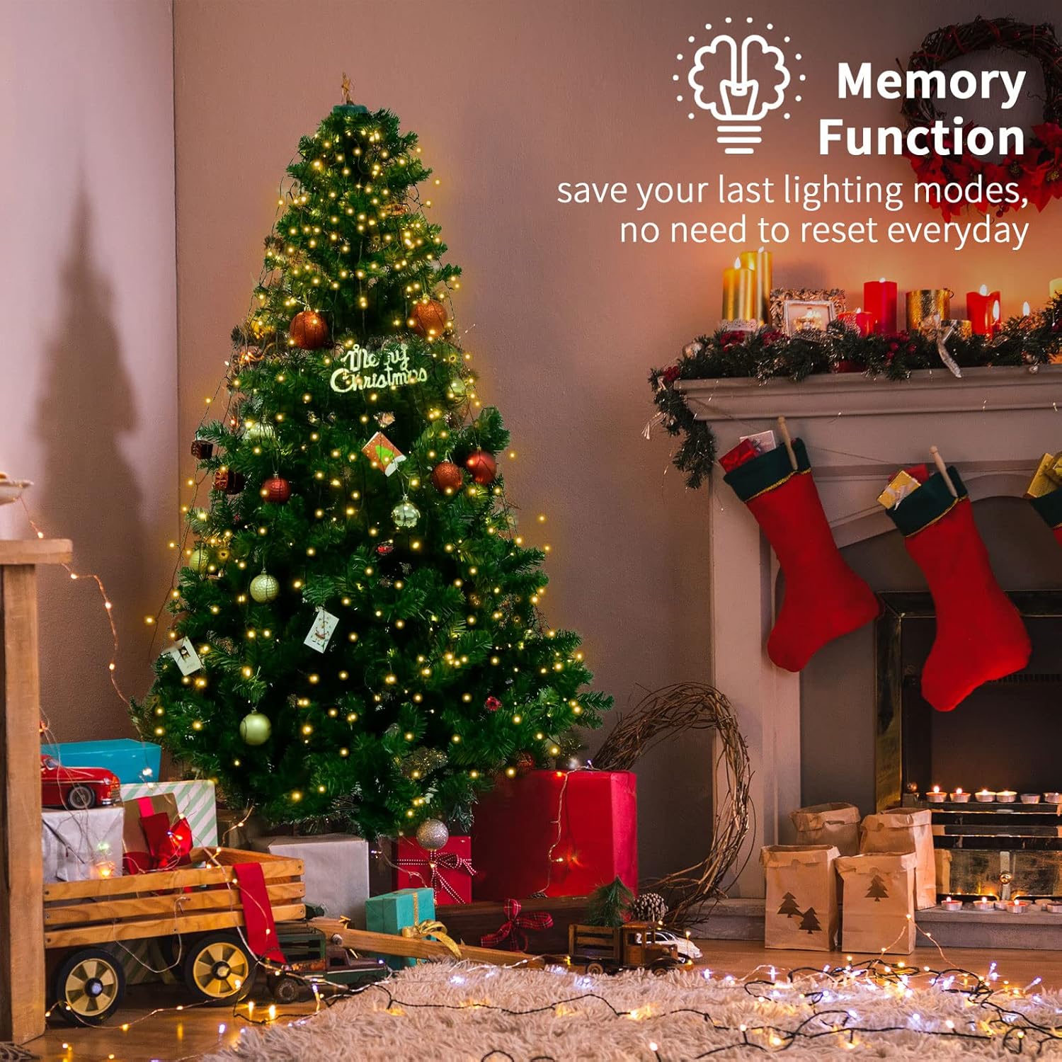 BOLWEO Luces de árbol de Navidad, 592 luces LED de 16 líneas de luces de Navidad para árbol, 8 modos para árbol de Navidad de 8 a 10 pies,
