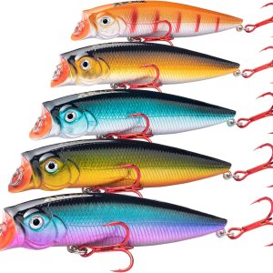 Fishing Lures Set Minnow Crankbaits Pencil Jointed Popper VIB Lures Fishing Lures Kit 5PCS for Bass Trout in Saltwater and Freshwater, XBLACK Baits, Fishing Lures Set Minnow Crankbaits Pencil Jointed Popper VIB Lures Fishing Lures Kit 5PCS for Bass Trout in Saltwater and Freshwater, XBLACK Baits,