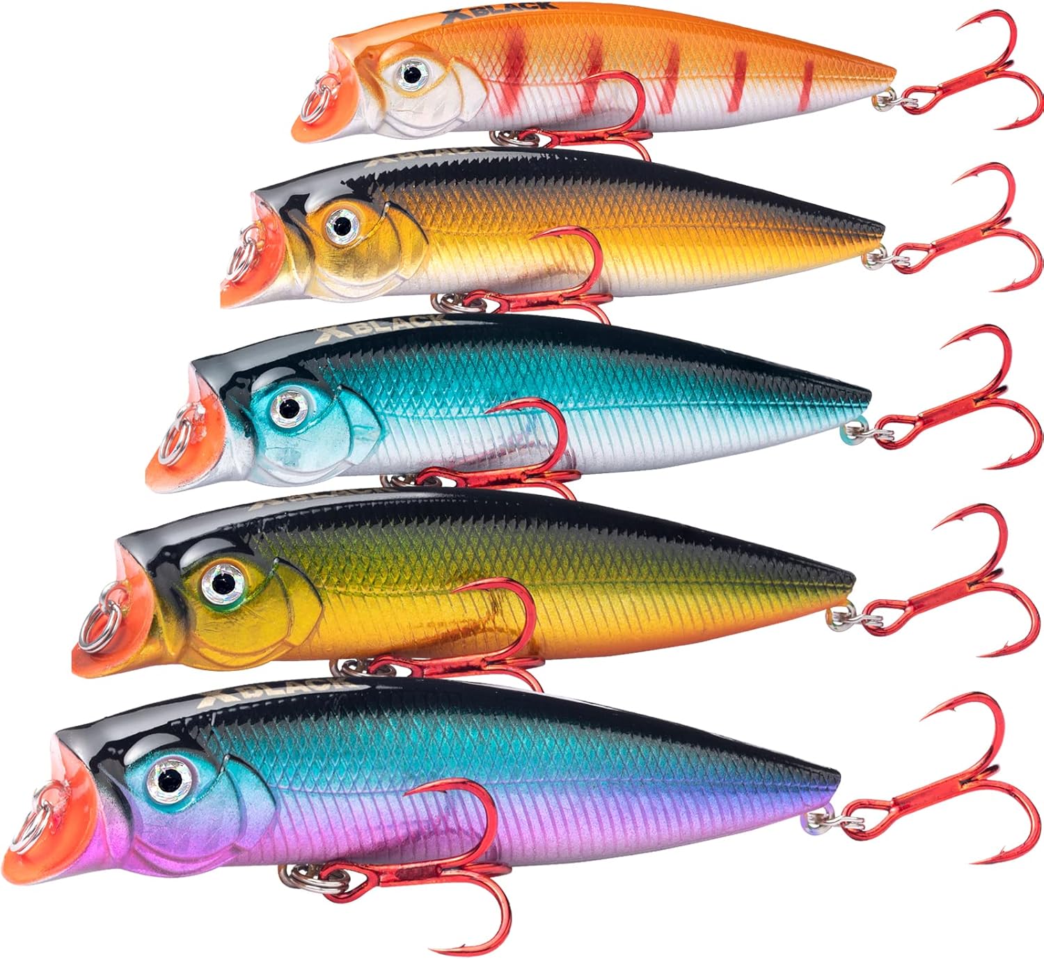 Fishing Lures Set Minnow Crankbaits Pencil Jointed Popper VIB Lures Fishing Lures Kit 5PCS for Bass Trout in Saltwater and Freshwater, XBLACK Baits,