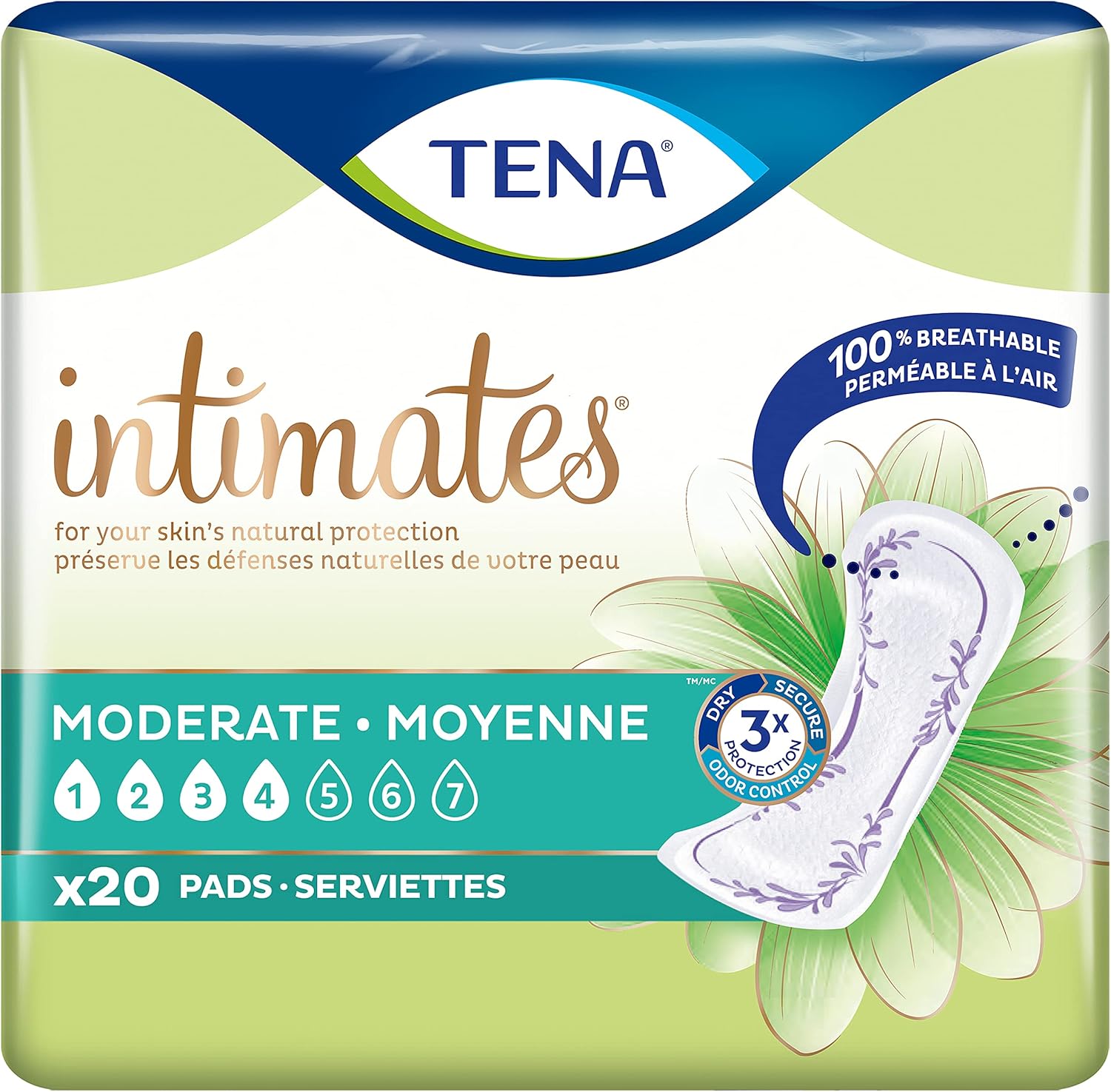 TENA Sensitive Care – Almohadilla moderada para fugas de vejiga para mujeres, absorción moderada, longitud regular, 120 paquetes en total, 6 paquetes