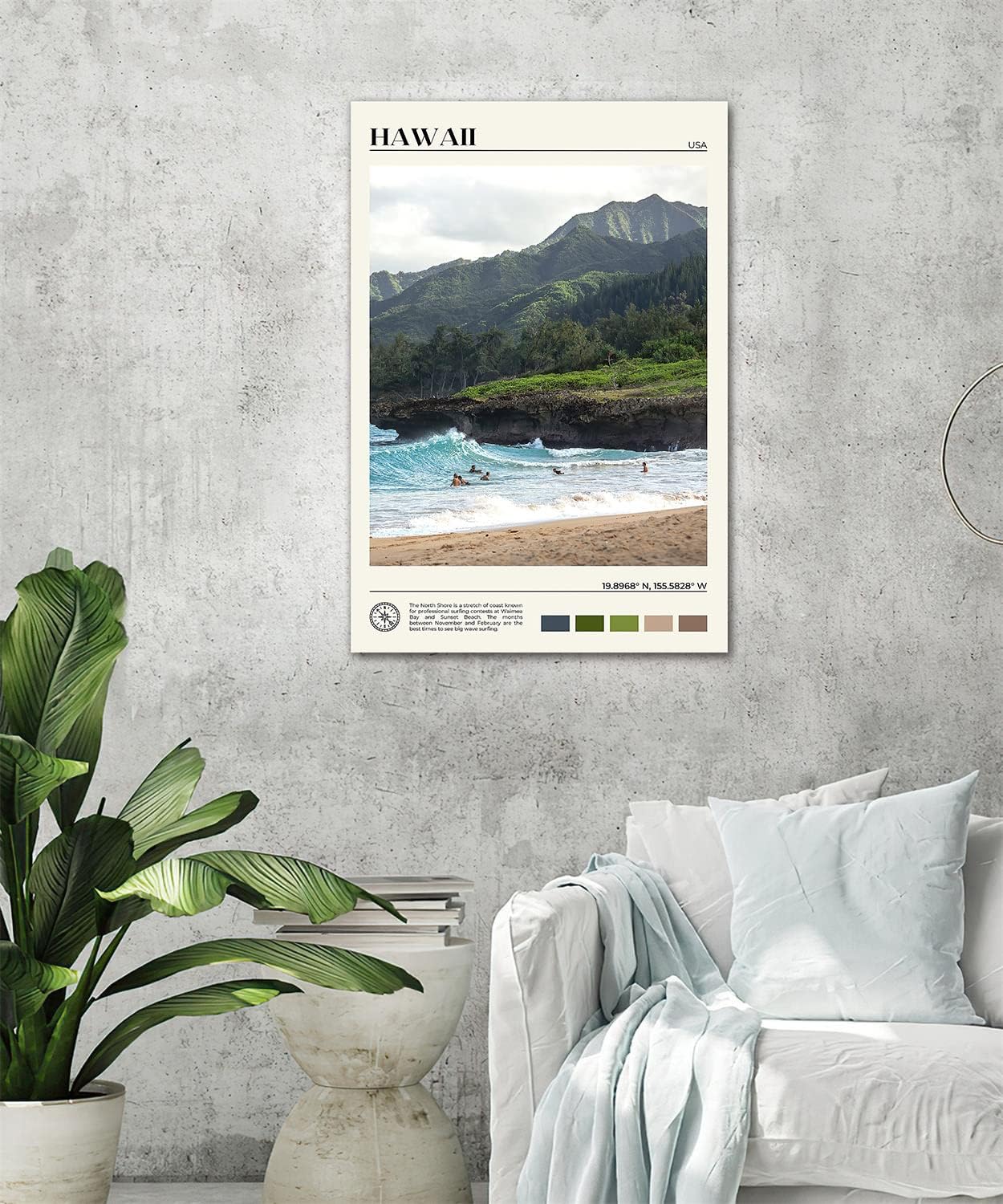 KEEITY Póster de Hawaii The North Shore Hawaii, arte de pared para decoración del hogar, lienzo, pinturas artísticas para pared, decoración del