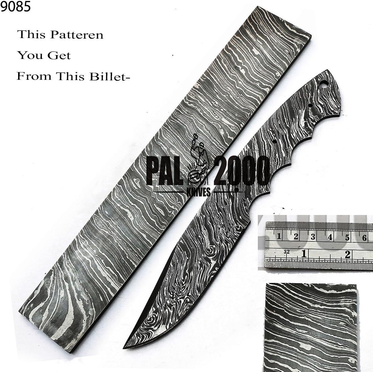PAL 2000 KNIVES Barra de acero de Damasco hecha a mano  Patrón de hoja en blanco de Damasco de palanquilla de acero de Damasco personalizado 12″ x
