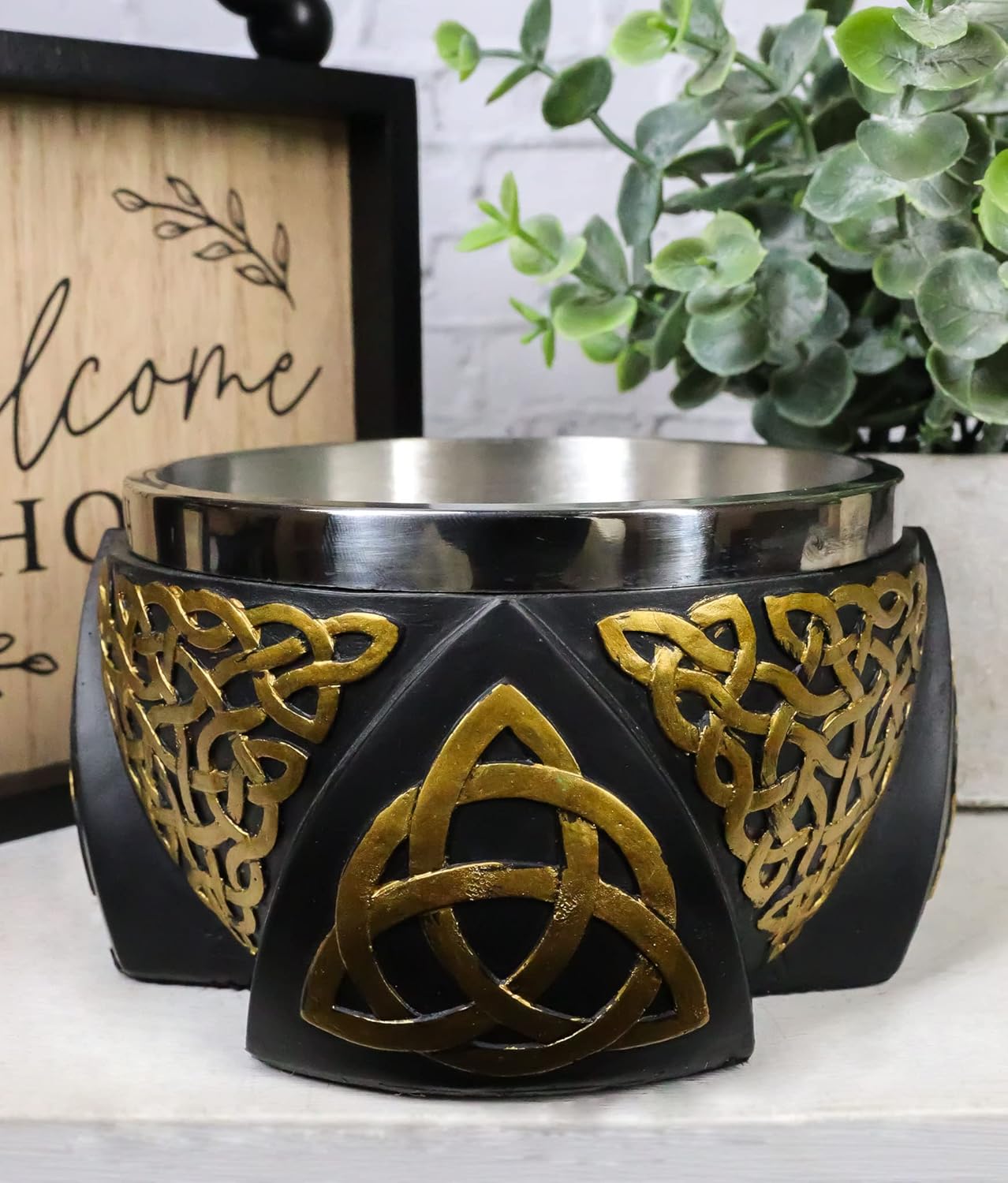 Ebros Gift Wicca Metafísica Energía Positiva Espiritual Divinidad Celta Triquetra Trinidad Nudo Manchas Cuenco Estatuilla Rascador Recipiente