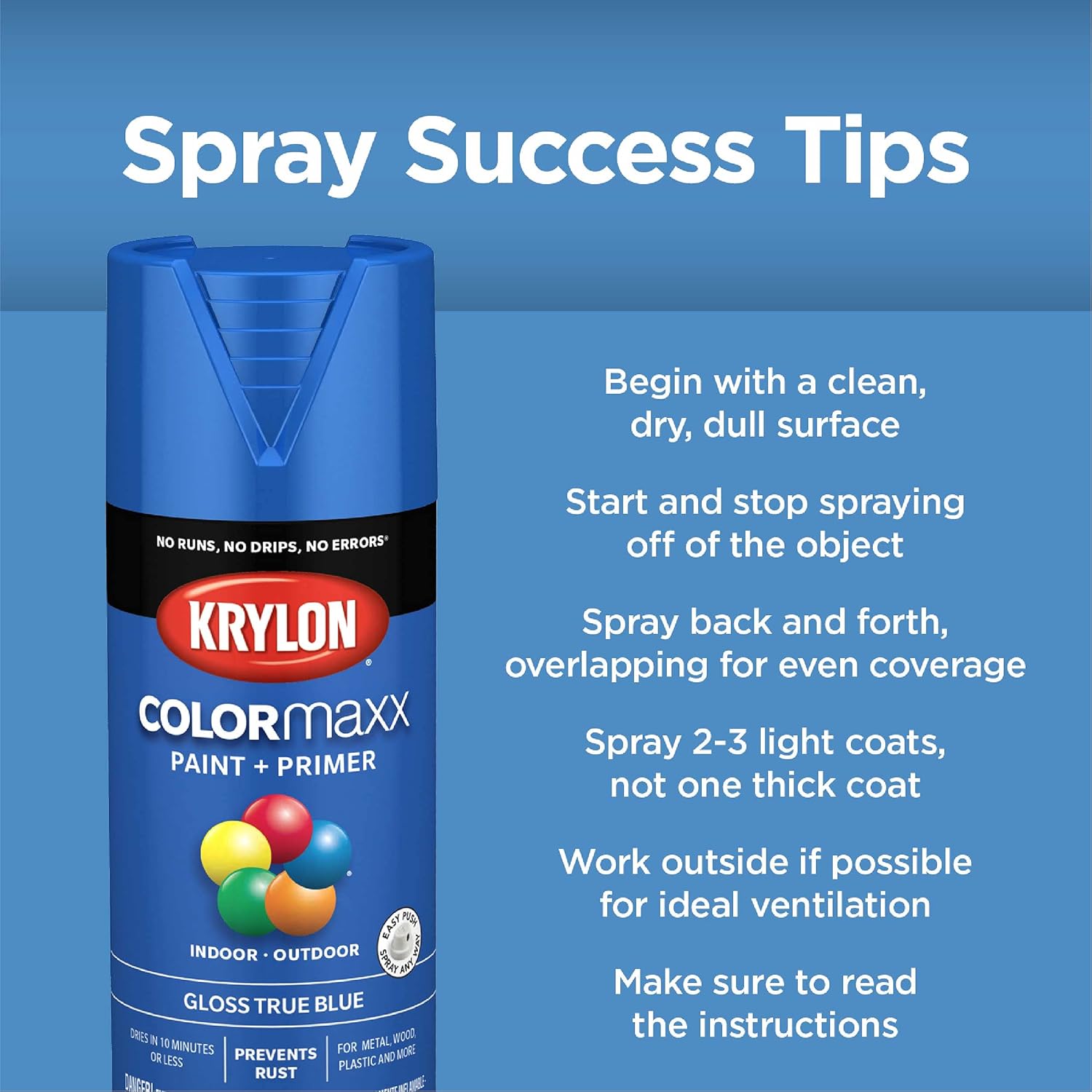 Krylon K05580007 COLORmaxx – Pintura y base en aerosol para uso en interiores y exteriores, color blanco semibrillante, 12 onzas (paquete de 1)