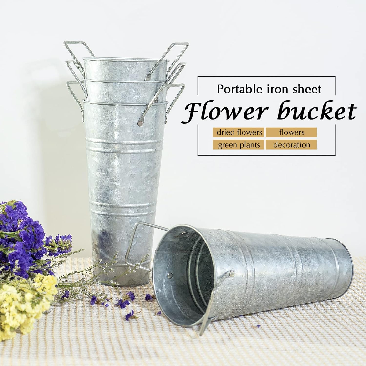GDYOOSHOW Jarrones rústicos de hierro galvanizado a prueba de fugas de agua, macetas de 9 pulgadas de alto, 8 piezas de arreglo floral y decoración