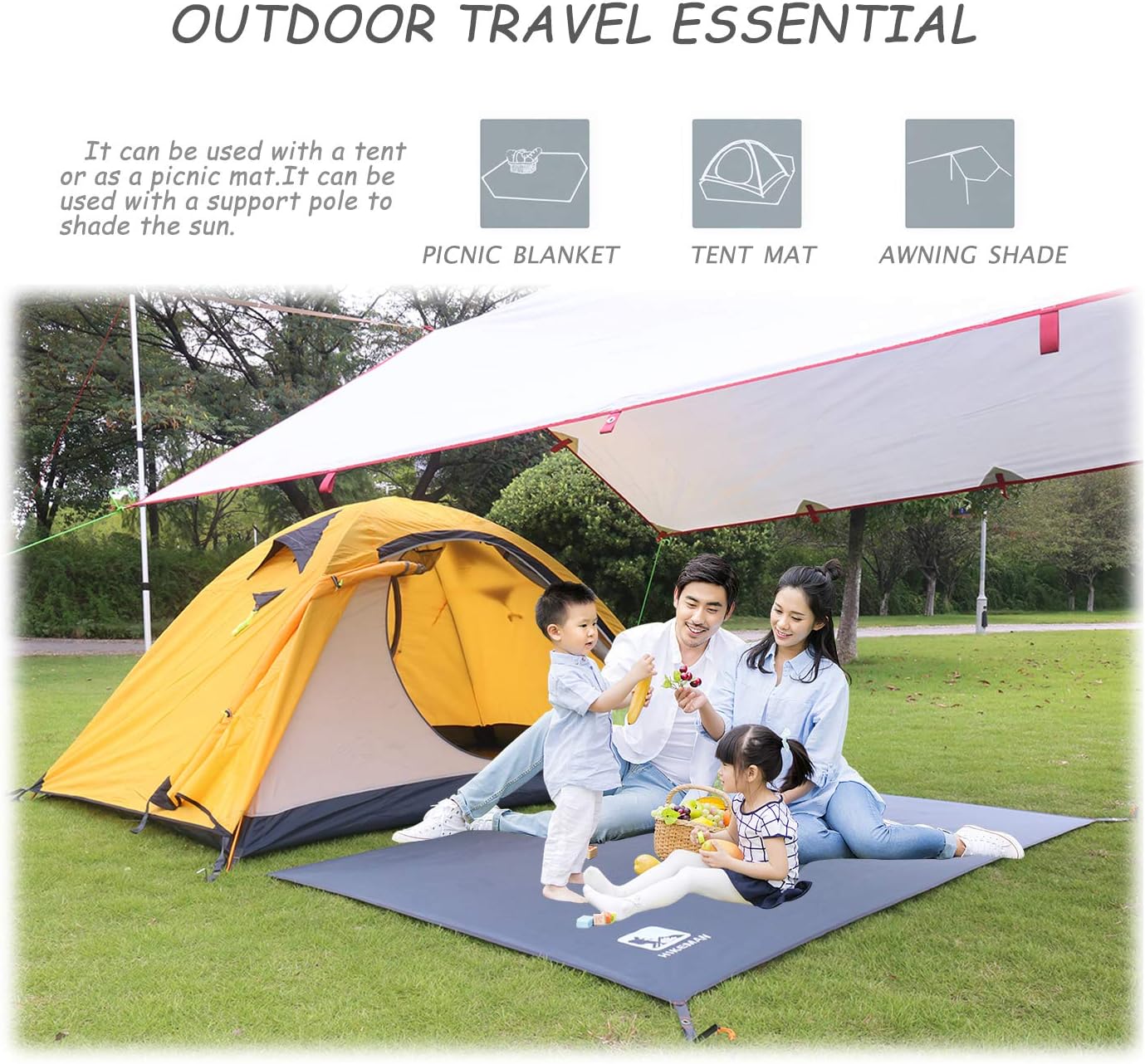 Hikeman Lona impermeable para campamento, huella portátil de tienda de campaña con bolsa de cordón, tela de tierra para senderismo al aire libre