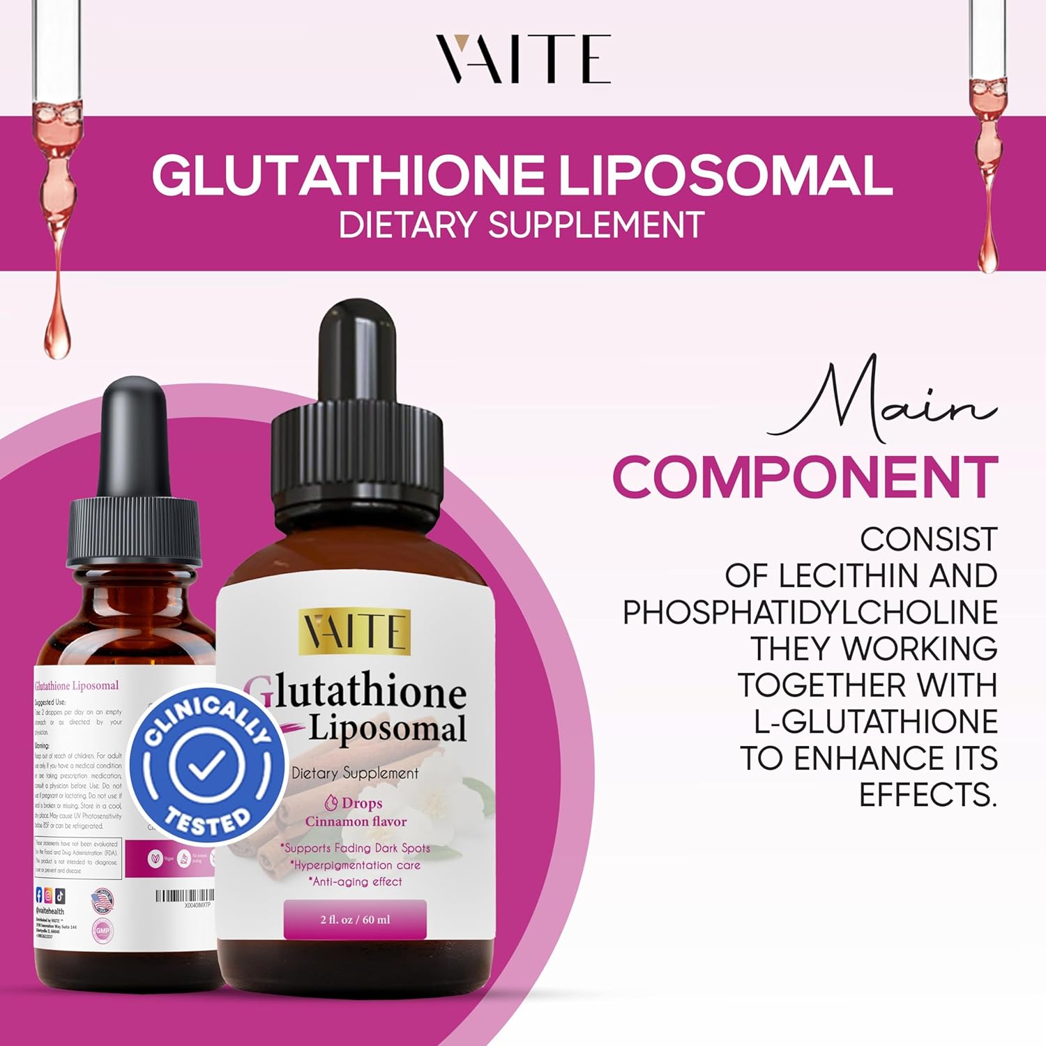 VAITE Complejo de glutatión liposomal gotas líquidas de alta absorción con potente apoyo inmunológico antioxidante, fórmula sin OMG