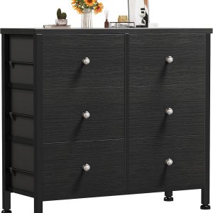 BOLUO – Cómoda negra para dormitorio, cómoda de 6cajones, pequeña y de tela, almacenamiento para armario moderno BOLUO – Cómoda negra para dormitorio, cómoda de 6cajones, pequeña y de tela, almacenamiento para armario moderno