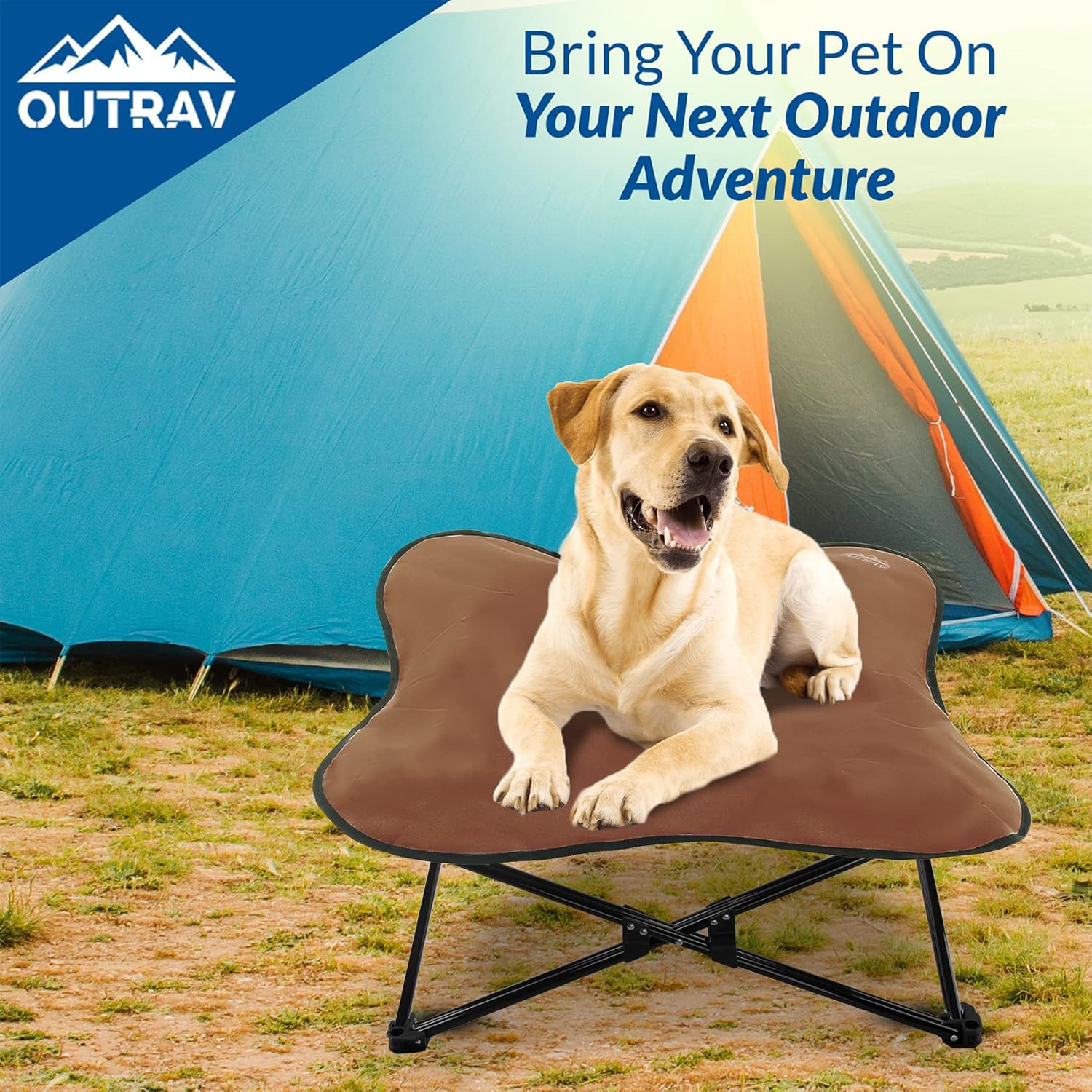 Outrav Cama plegable para mascotas, tumbona elevada para perros y gatos, portátil, plegable, acolchada, marco de acero, se pliega a 12 x 12 x 36