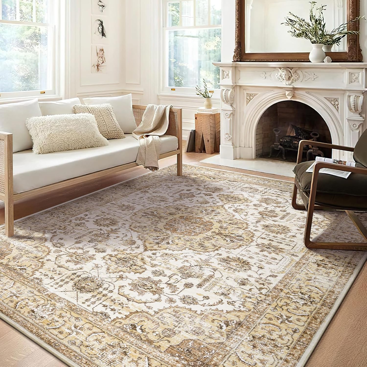 Roxstand Alfombras lavables de 5 x 7 pies para sala de estar, resistente a las manchas, para dormitorio, cocina, con parte trasera antideslizante,