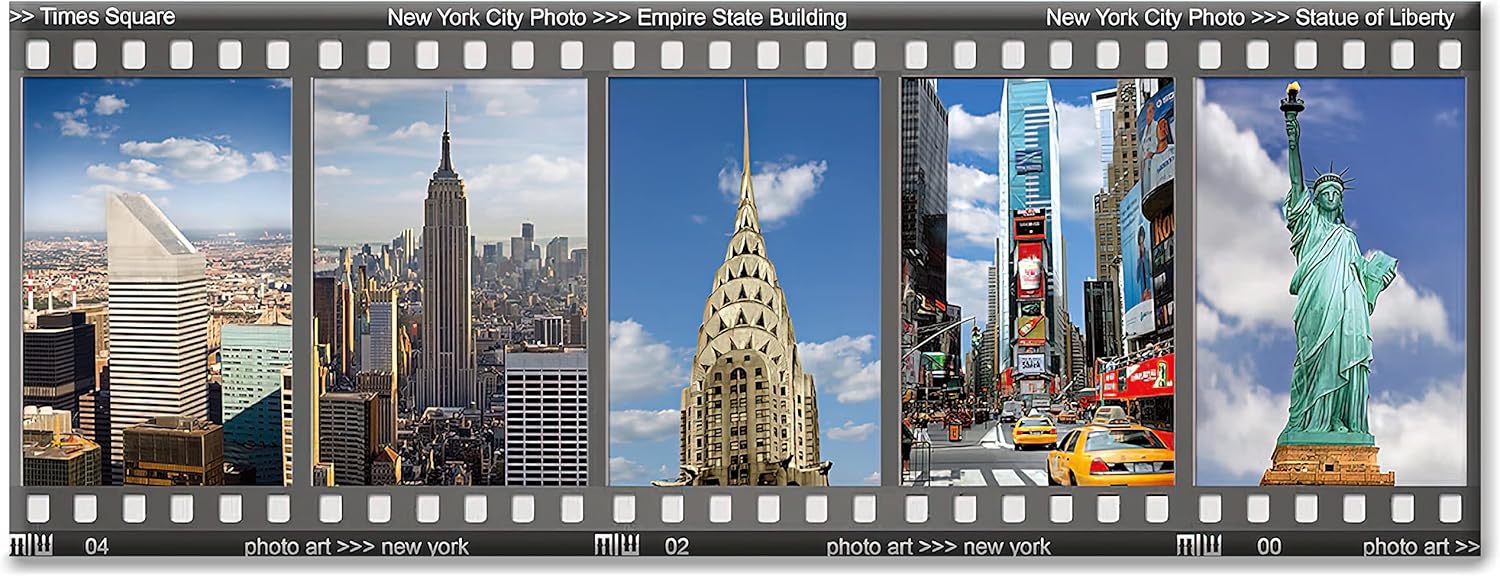 New York Landmarks Color Filmstrip – Imán de nevera de recuerdo fotográfico de la ciudad de Nueva York – Imanes de nevera de la ciudad de Nueva York