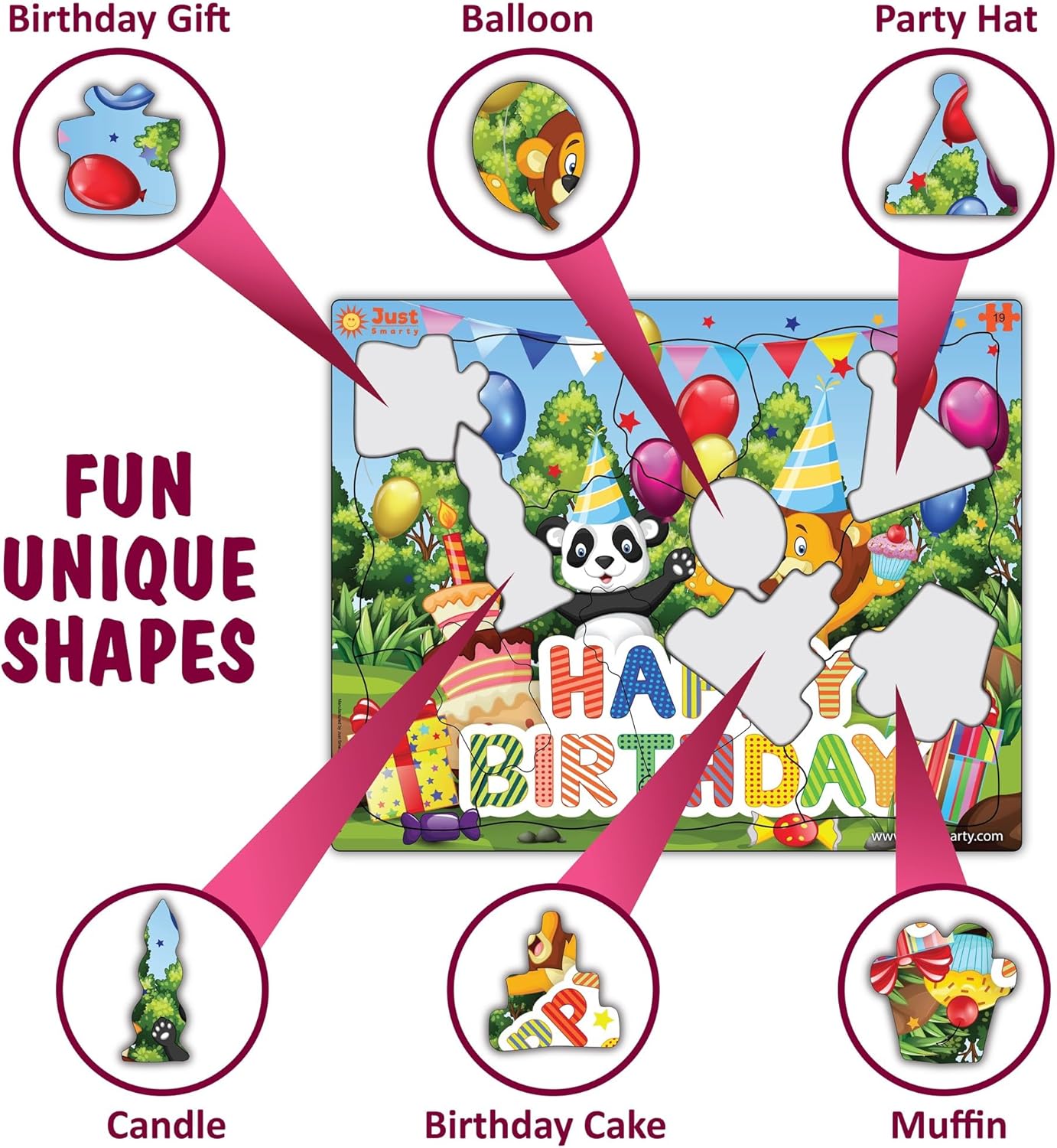 Just Smarty Rompecabezas de feliz cumpleaños para niños pequeños de 1 a 3 años  Mini rompecabezas de 19 piezas  Rompecabezas de cumpleaños para
