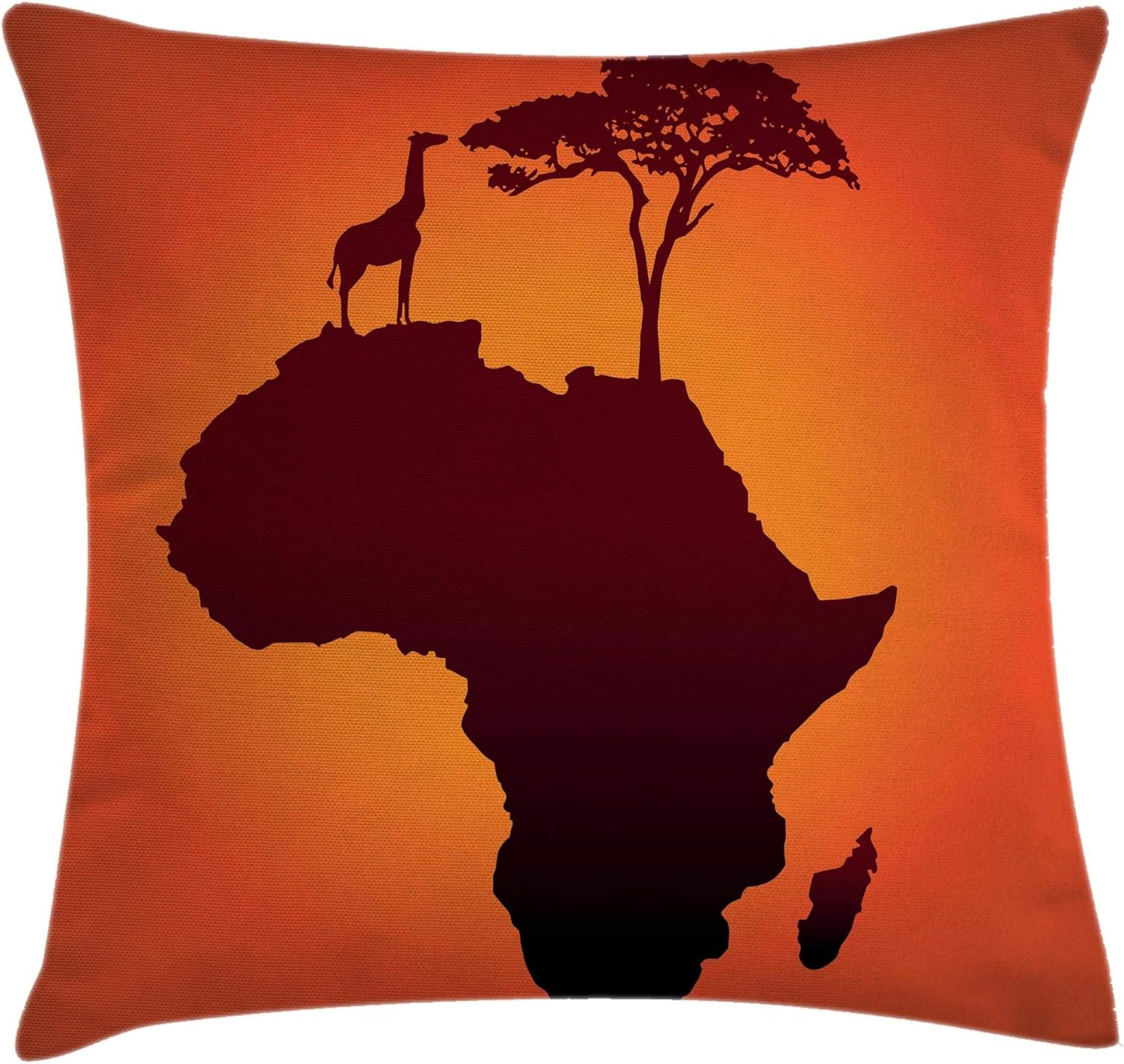 Ambesonne Funda de cojín africana con diseño de jirafa y árbol, diseño de jirafa y árbol, ilustración de diseño salvaje, funda de almohada cuadrada