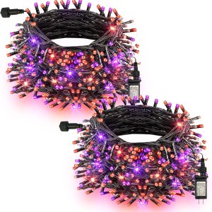 Paquete de 2 luces de Halloween naranjas y púrpuras, 200 luces LED, 66 pies, enchufe con 8 modos, luces de Halloween impermeables para exteriores, Paquete de 2 luces de Halloween naranjas y púrpuras, 200 luces LED, 66 pies, enchufe con 8 modos, luces de Halloween impermeables para exteriores,