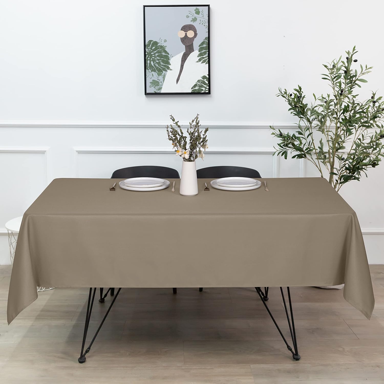 sancua Mantel rectangular de poliéster, 90 x 132 pulgadas, resistente a las manchas y a las arrugas, mantel de tela decorativa para mesa de comedor,
