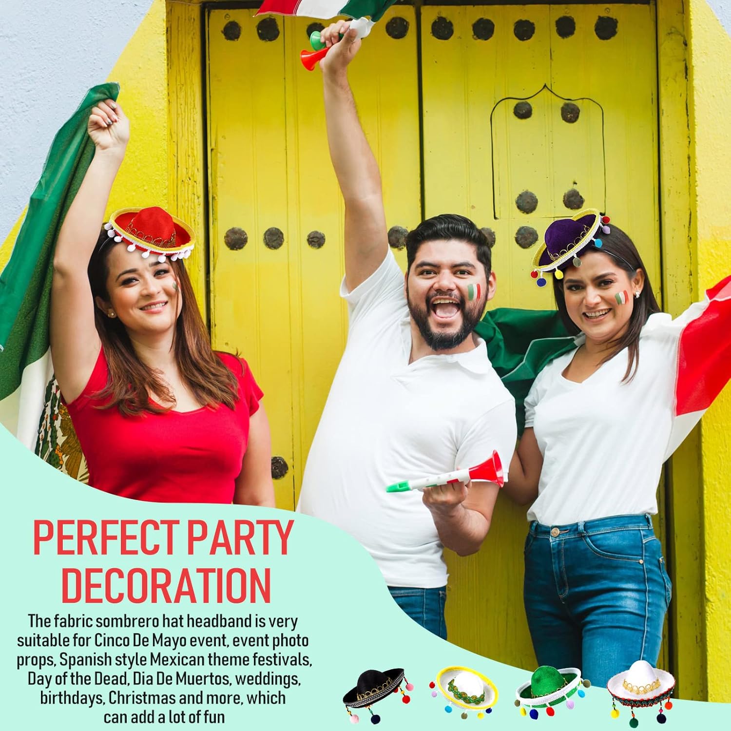 24 diademas de tela para fiesta de Cinco de Mayo, mini sombrero, diademas para fiestas, decoraciones de fiesta, sombreros mexicanos, sombreros,