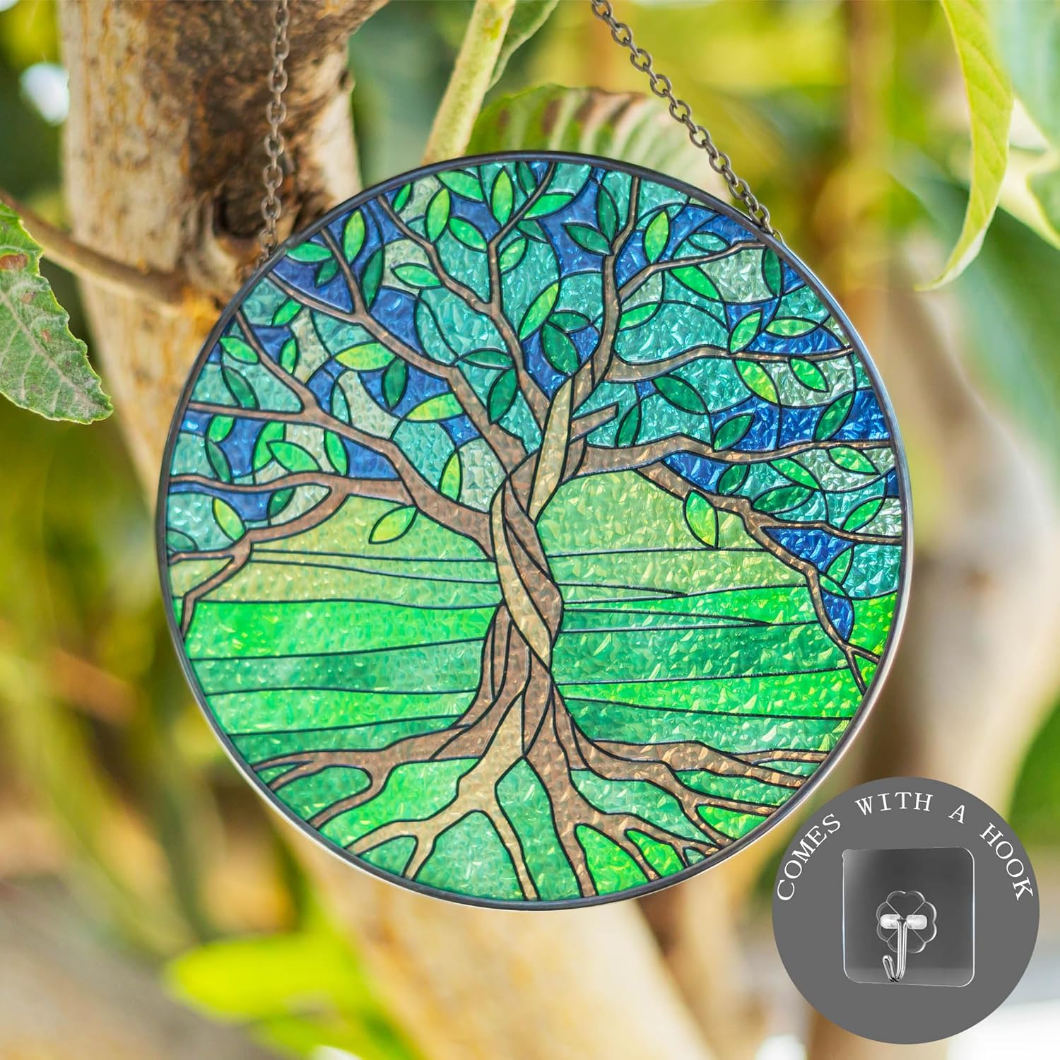 Árbol de la vida – Paneles colgantes para ventana de vitrales, plantas de interior, atrapasoles, decoración de pared, ornamento para dormitorio,