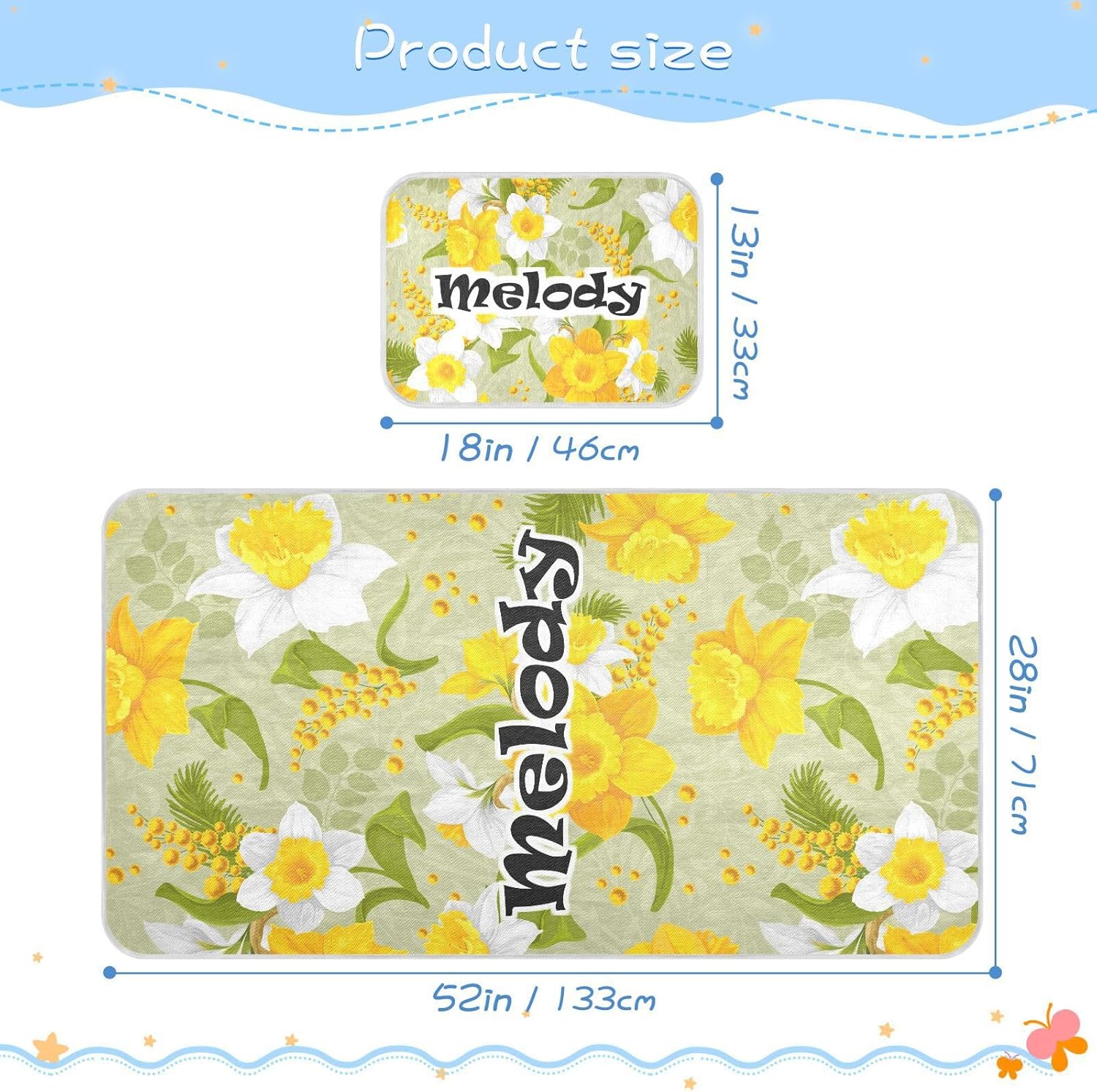 Custom Retro Flower Faffodils Leaves Crib Mattress Protector Pad for Boys Girls Baby Ice Silk Mat Bed Pack N Play Sheets Cooling Mattress Topper