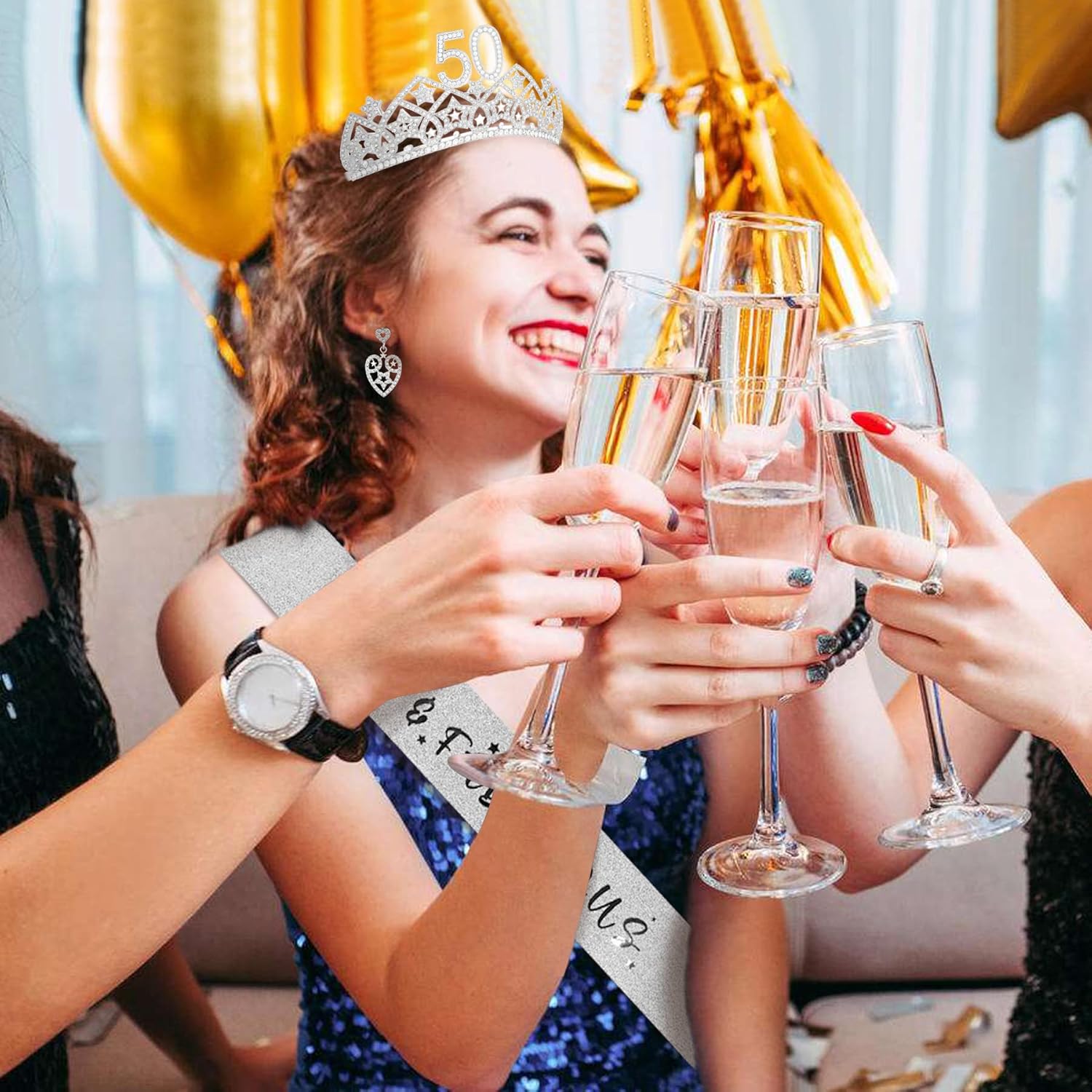 Reina de 50 cumpleaños, tiara de 50 cumpleaños, corona y banda de 50 cumpleaños, regalo de cumpleaños 50 para ella, regalo de cumpleaños para mujer
