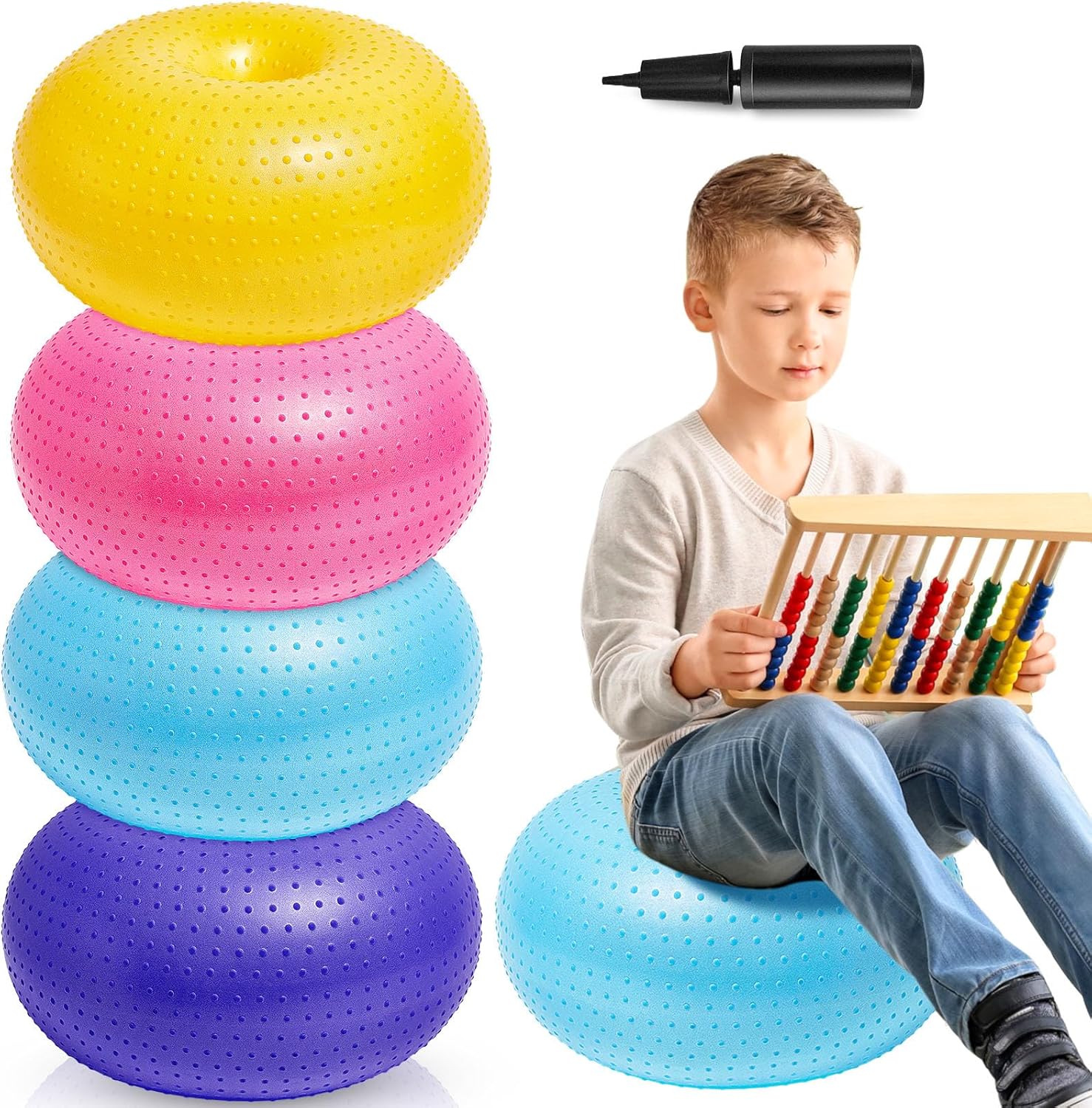 4 piezas de asientos flexibles mejorados con punto de masaje para aula, sillas de pelota de yoga elementales para niños, entrenamiento de