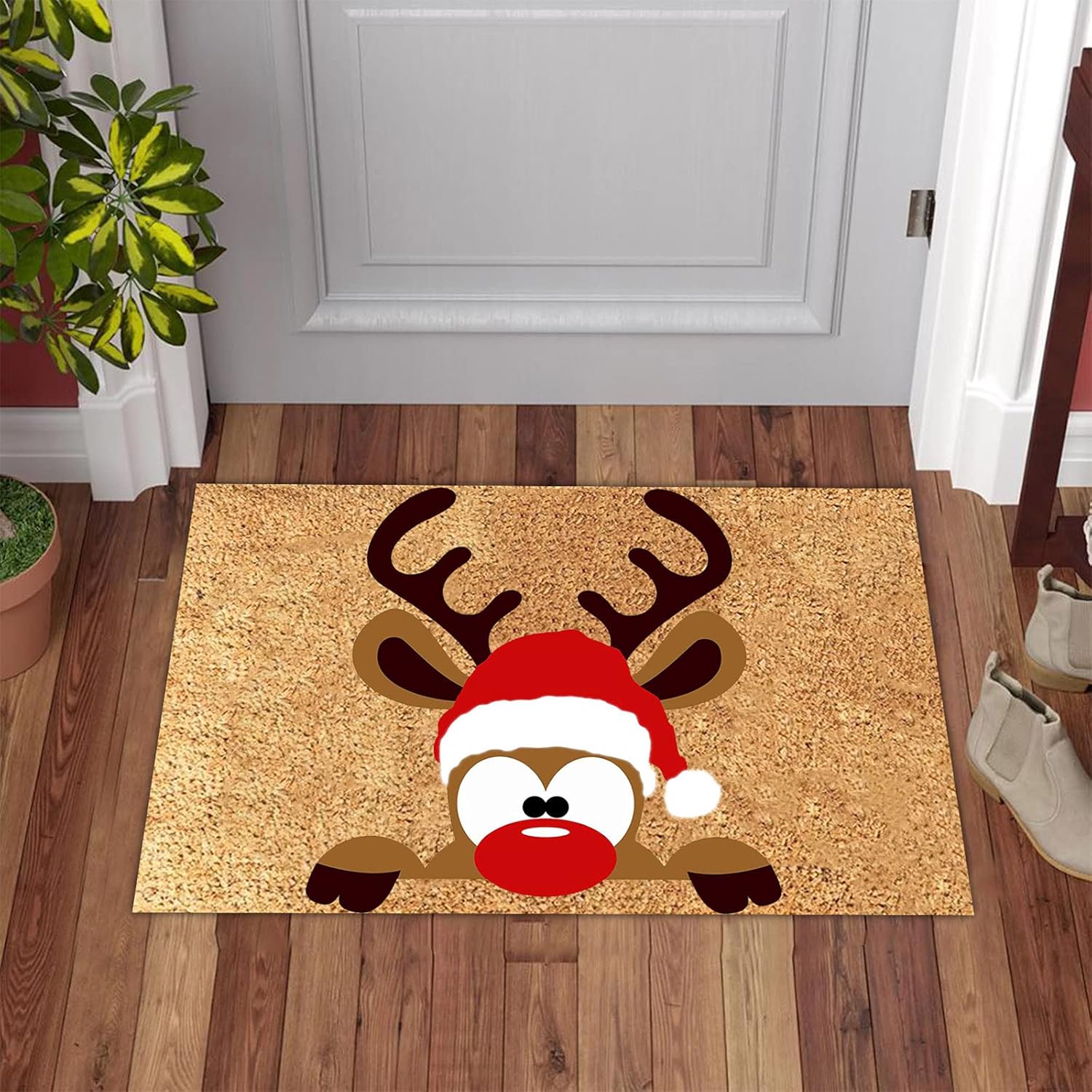 Tapetes de bienvenida de Papá Noel para exteriores, 23.6 x 15.7 pulgadas, diseño de Hello Christmas, bonito tapete de puerta de entrada lavable con