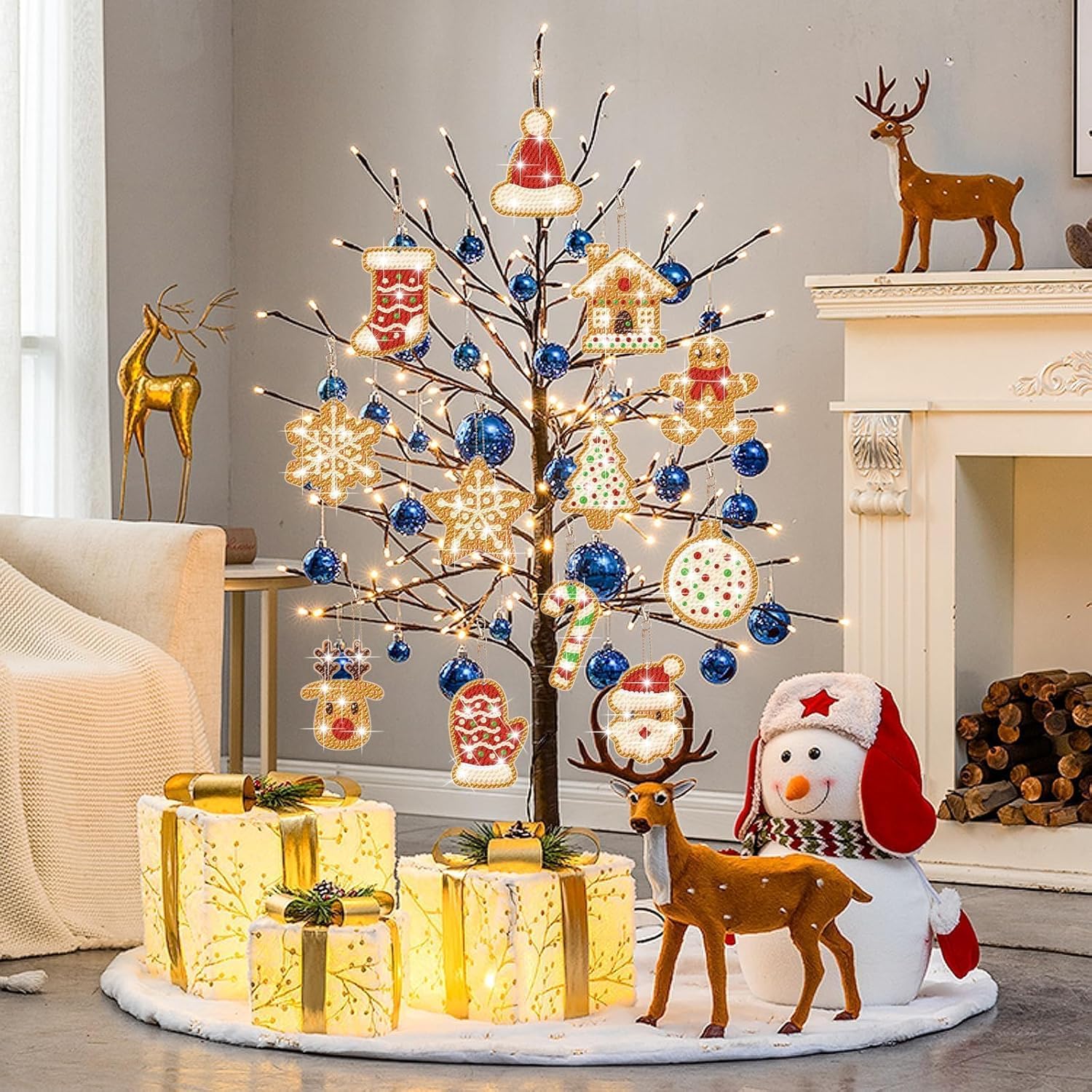 clothmile Kit de 12 llaveros de diamantes de Navidad, diseño de hombre de jengibre de Navidad, 5D, bricolaje, manualidades, hombre de jengibre, arte
