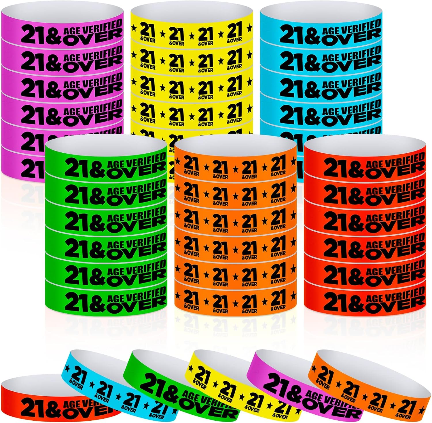 600 pulseras de papel para eventos de más de 21 unidades, pulseras de colores, impermeables, pulseras de identificación verificada para bar,