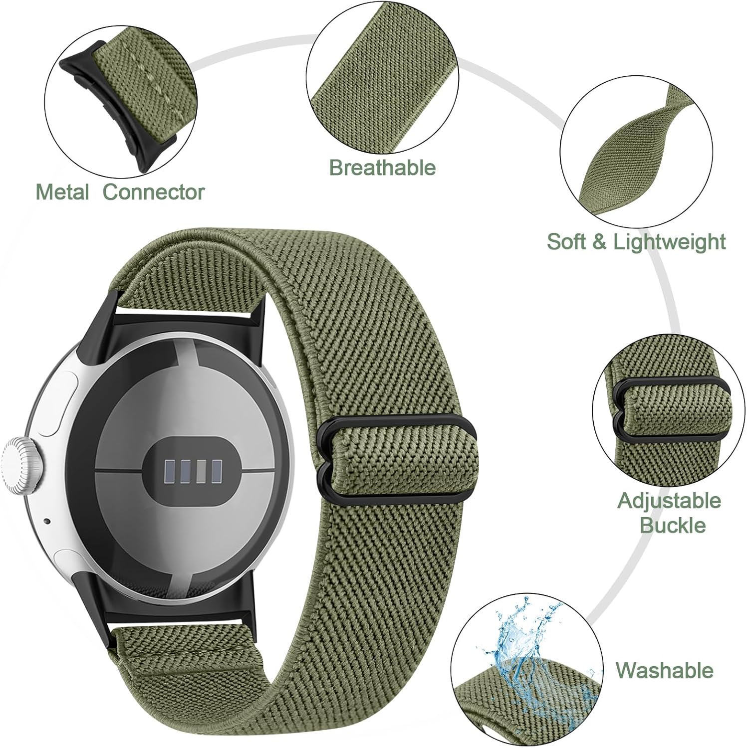 Oumida Correa elástica de nailon solo compatible con Google Pixel Watch Band para mujeres y hombres, correas trenzadas elásticas suaves y ajustables