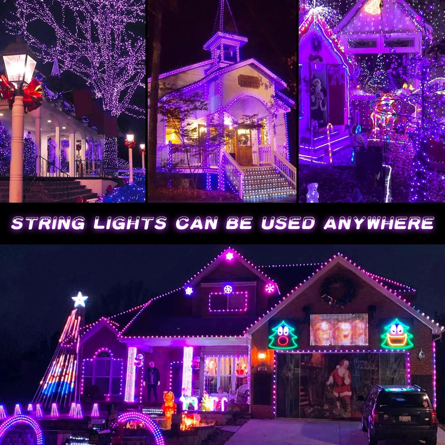 JMEXSUSS Paquete de 2 luces solares de Navidad moradas, 400 luces LED solares de 151 pies, impermeables, 8 modos, luces de Navidad moradas para