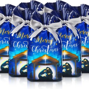 Funrous 50 bolsas de regalo de Navidad con cordón de Navidad, bolsas de plástico a granel religiosas con lazos, bolsas de regalo sagrado de Navidad Funrous 50 bolsas de regalo de Navidad con cordón de Navidad, bolsas de plástico a granel religiosas con lazos, bolsas de regalo sagrado de Navidad