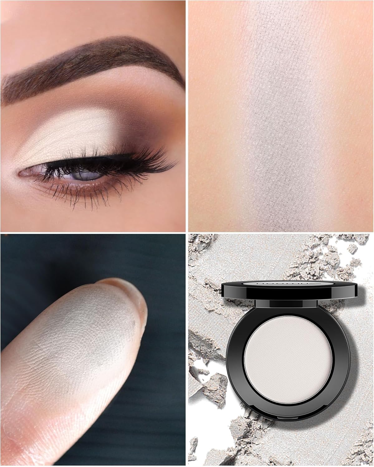 Sombra de ojos blanca individual hecha a mano Sahdow paleta de maquillaje para Halloween, alta pigmentación y larga duración, sombra de ojos blanca