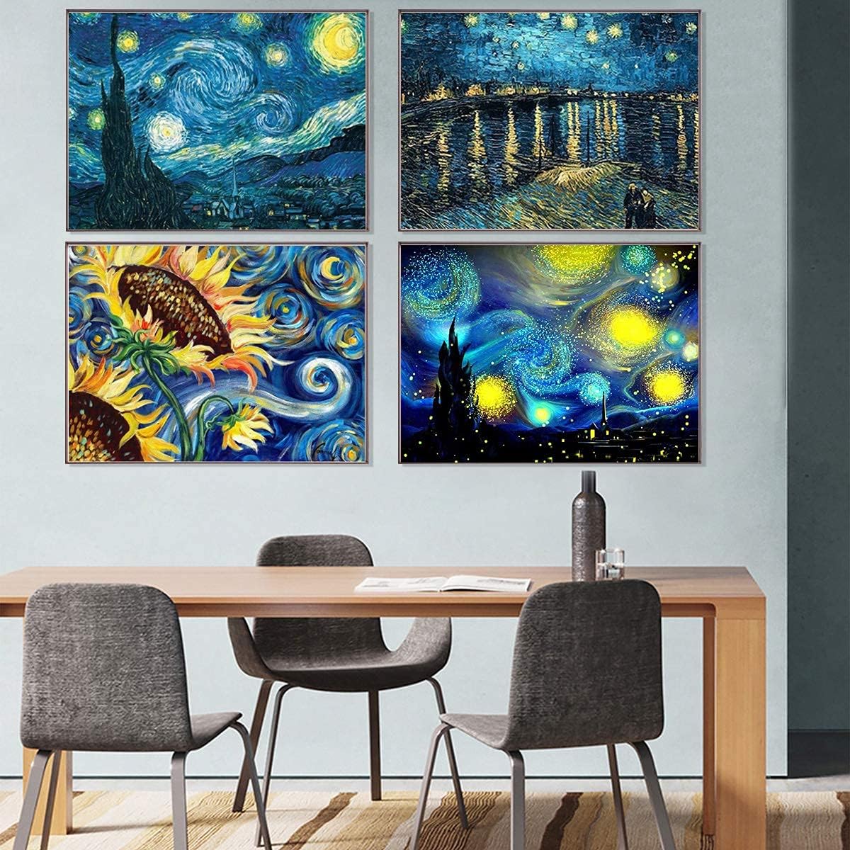 ZuoAnLF Paquete de 4 kits de pintura de diamantes 5D para adultos, kit de manualidades de pintura de diamantes de Van Gogh para decoración de pared