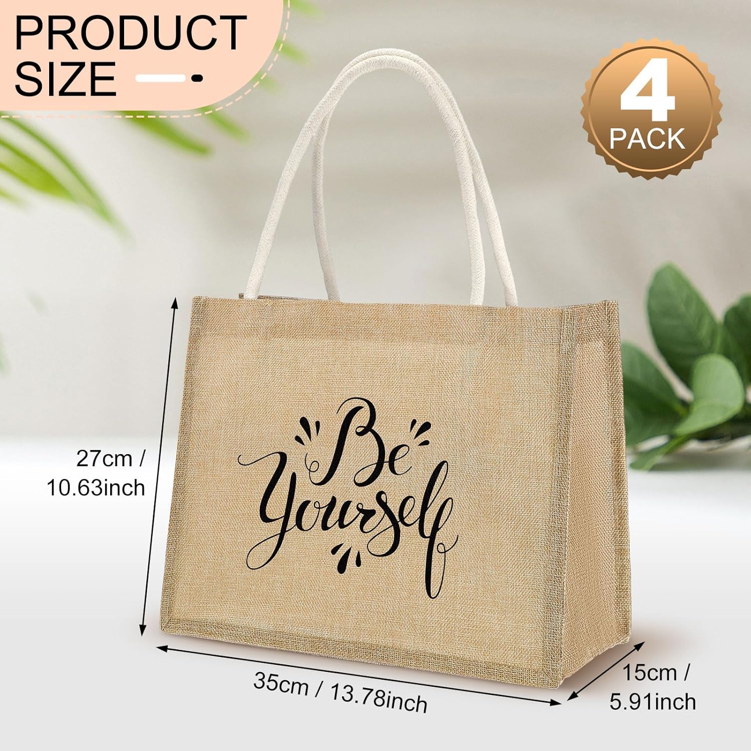 4 bolsas de regalo de agradecimiento para profesores para mujeres, bolsas de playa de yute con asas, reutilizables, impermeables, lindas bolsas de