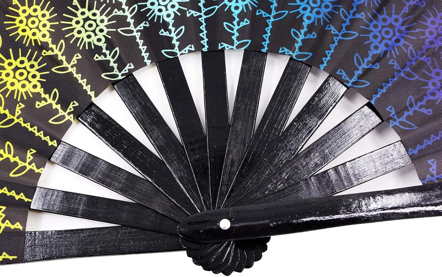 Amajiji Ventilador plegable grande para mujereshombres, ventilador plegable de mano de bambú chino y tela de nailon, ventilador plegable de mano,