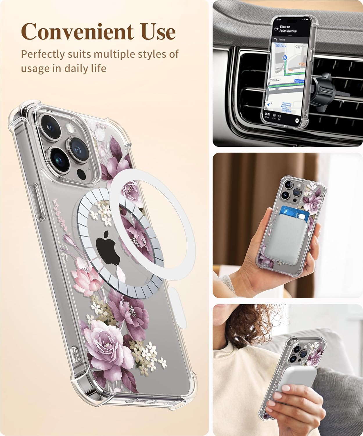 GVIEWIN Funda magnética para iPhone 15 Pro Max con protector de pantalla + protector de cámara, compatible con MagSafe protección contra caídas de