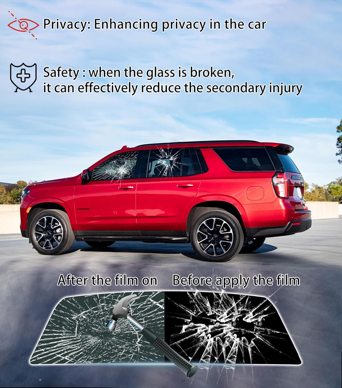 Película precortada frontal de dos puertas para ventanas, película tintada para automóviles, protección solar, privacidad, anti roturas, vidrio