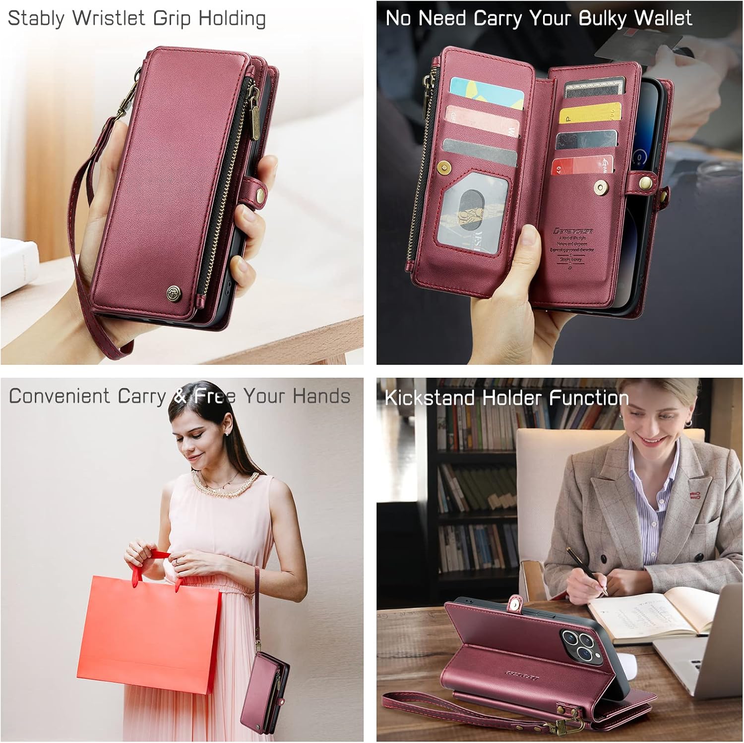 Defencase Funda para iPhone 14 Pro Max, bloqueo RFID para iPhone 14 Pro Max, funda tipo cartera para mujeres y hombres con tarjetero de crédito con