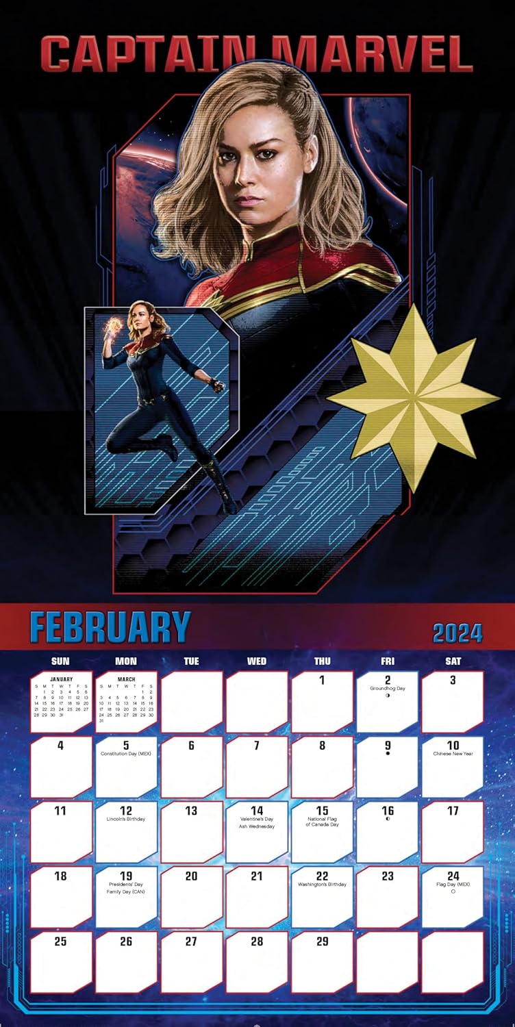 Calendario de Capitana Marvel 2024  Paquete de calendario de pared de lujo de Capitán Marvel 2024 con más de 100 calcomanías de calendario (regalos
