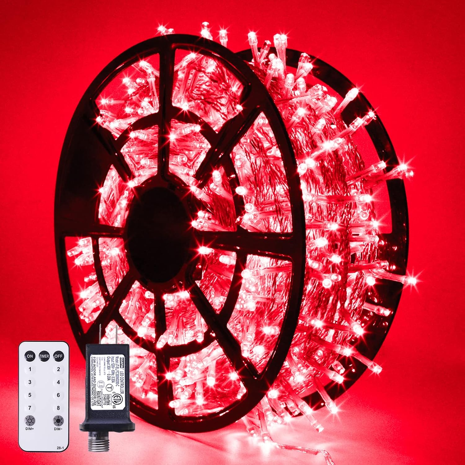 JMEXSUSS Guirnalda de luces LED de 168 pies, 600 luces LED para el día de San Valentín, luces rojas de Navidad con alambre transparente, 8 modos de